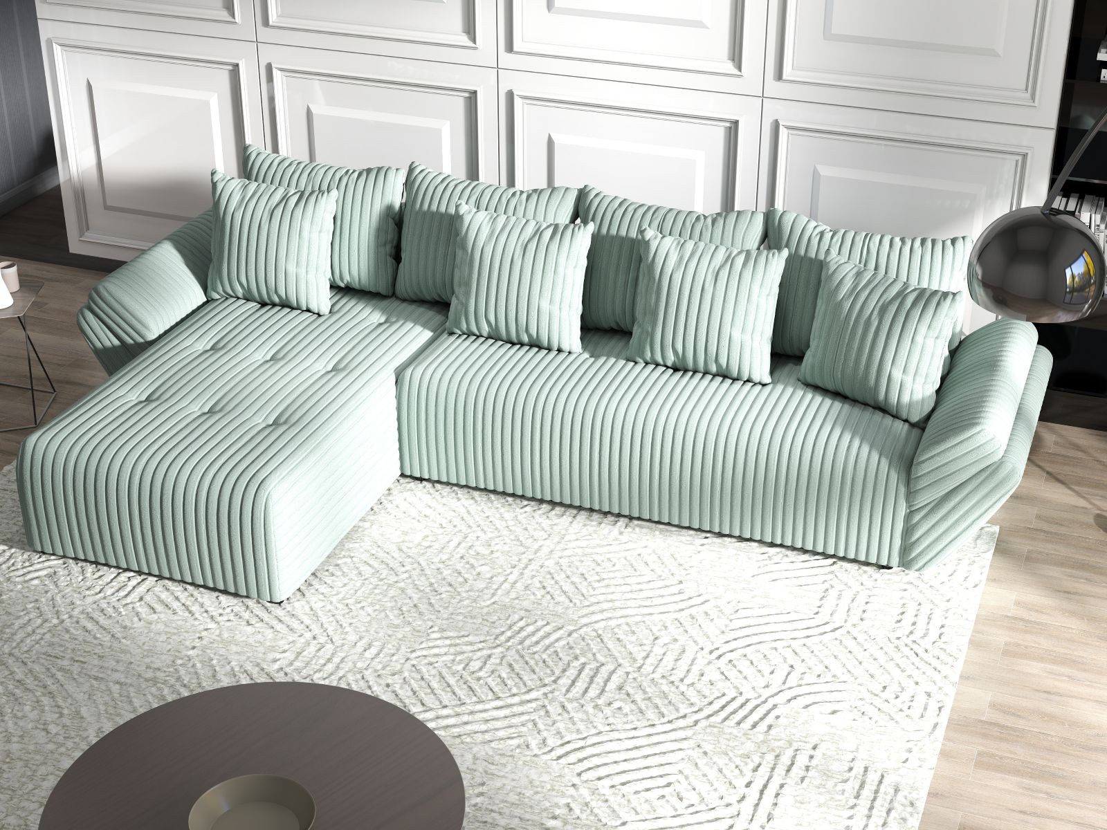 Colțar extensibil dumonde cu ladă de depozitare si sezut confortabil din spuma HR, Berlin XL Ambience Mint 350x185 cm Fabrica