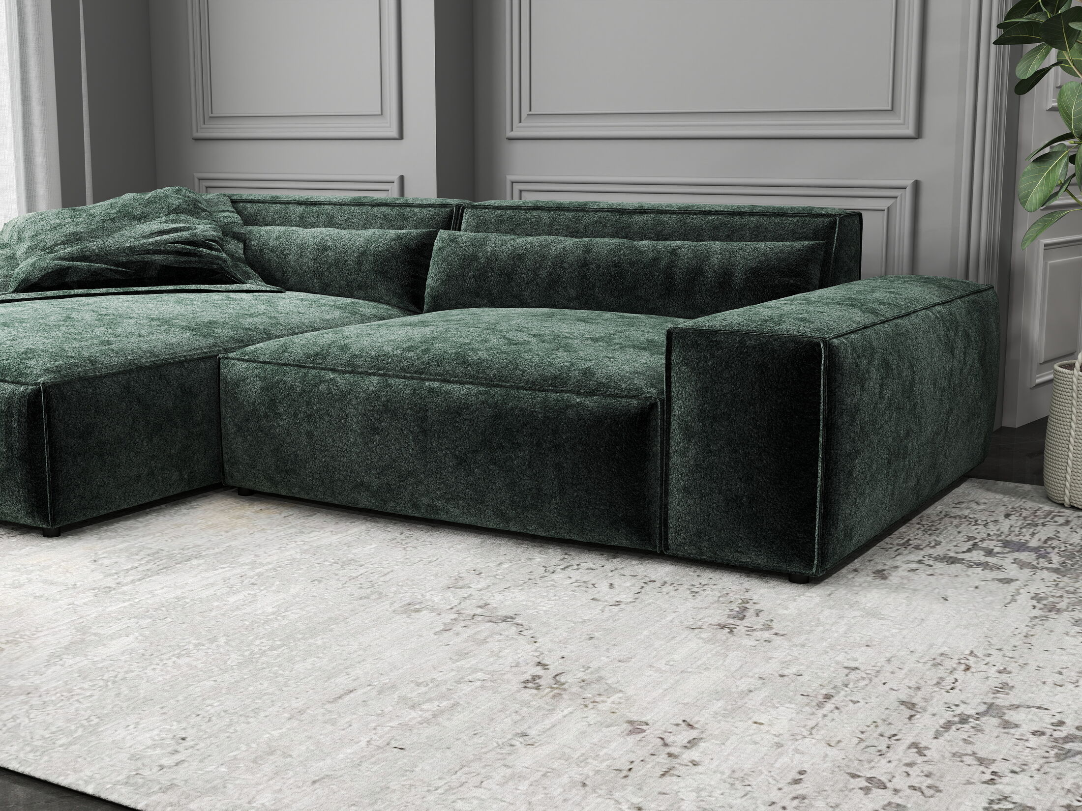 Colțar dumonde cu șezut confortabil din spumă HR, Marvelo Euphoria Verde 264x175 cm