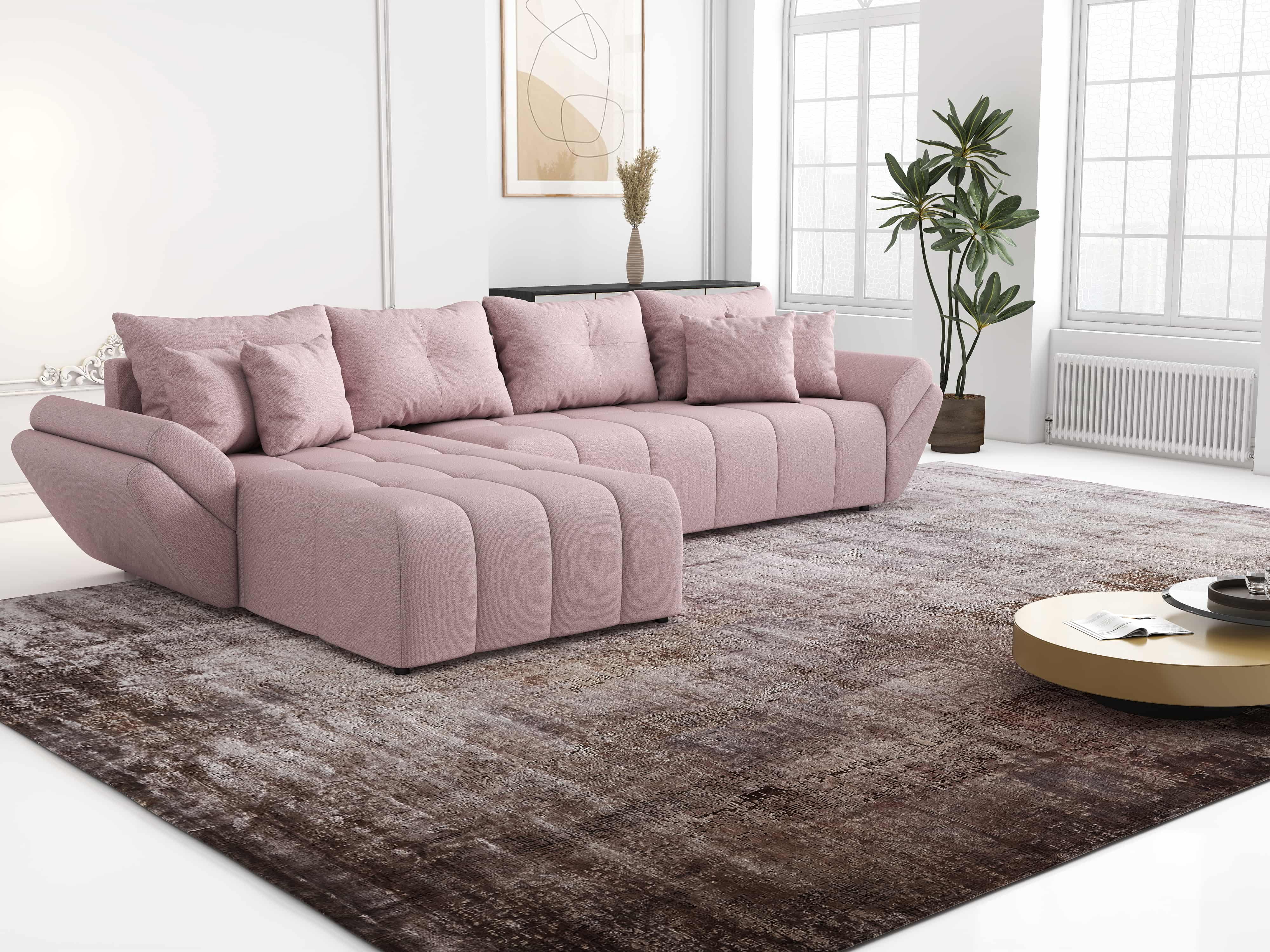 Colțar extensibil dumonde cu ladă de depozitare si sezut confortabil din spuma HR, Berlin XL Enjoy Flamingo 350x185 cm Fabrica