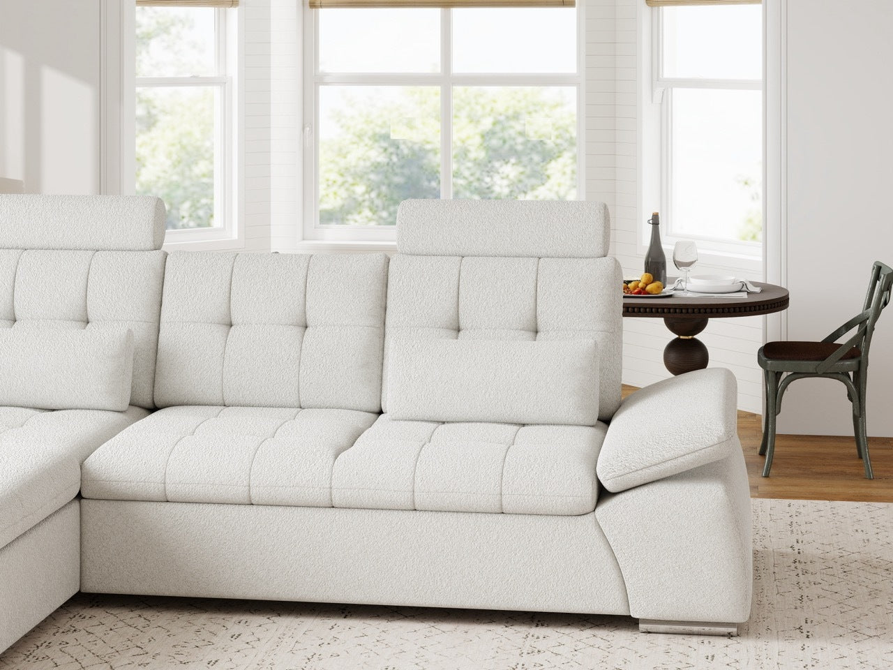 Colțar extensibil dumonde cu ladă de depozitare și șezut confortabil din spumă HR, Merkur Euphoria Alb 270x168 cm