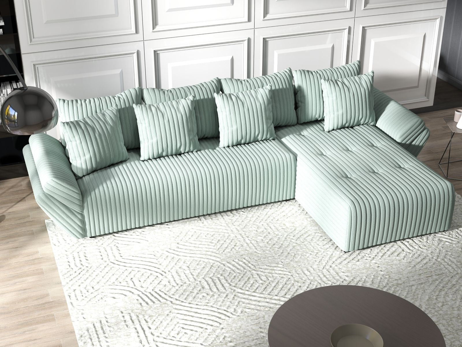 Colțar extensibil dumonde cu ladă de depozitare si sezut confortabil din spuma HR, Berlin XL Ambience Mint II 350x185 cm Fabrica