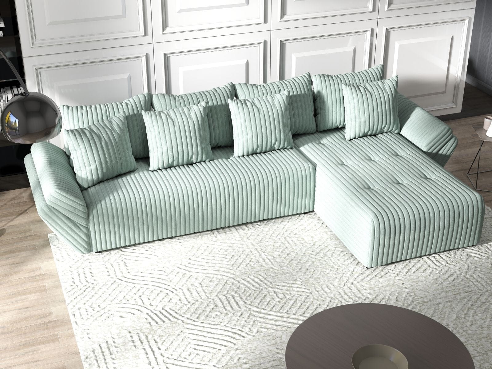 Colțar extensibil dumonde cu ladă de depozitare si sezut confortabil din spuma HR, Berlin XL Ambience Mint II 350x185 cm Fabrica