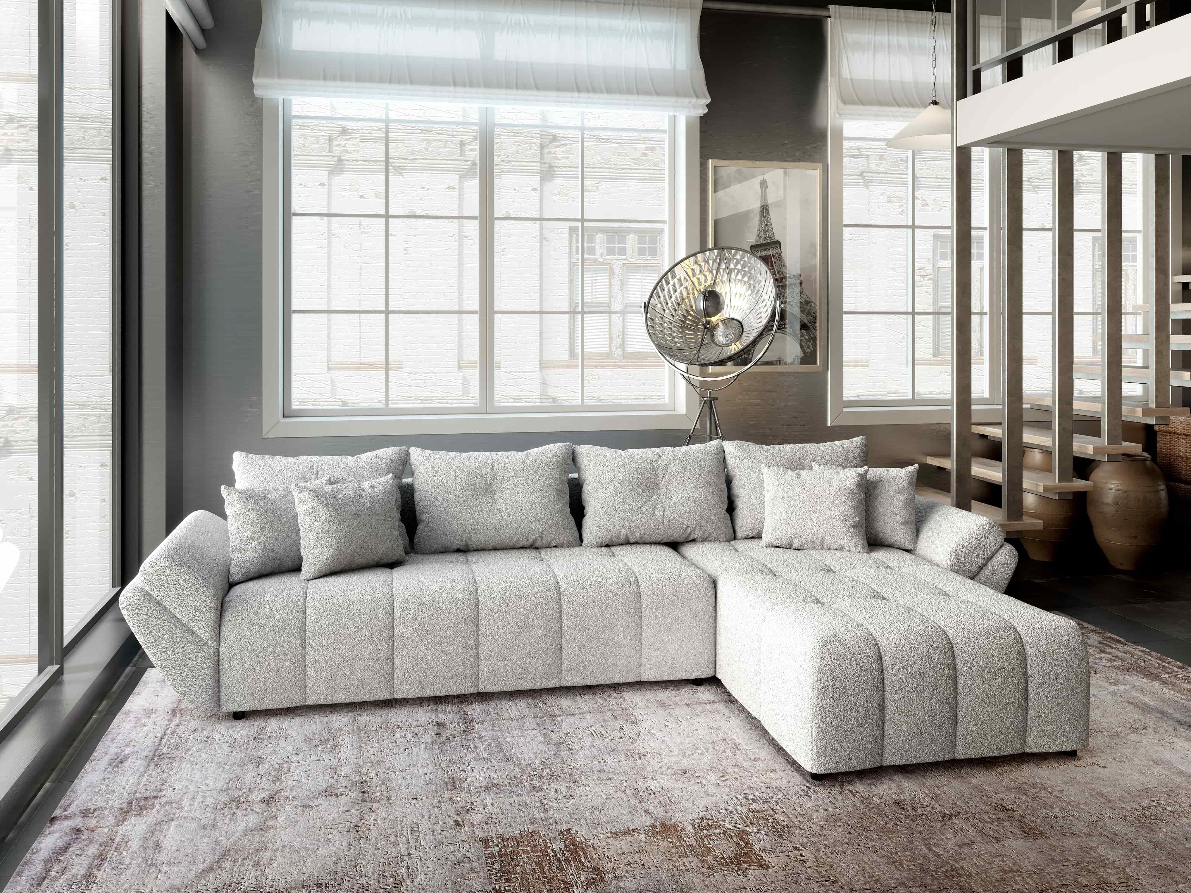 Colțar extensibil dumonde cu ladă de depozitare si sezut confortabil din spuma HR, Berlin XL Euphoria Dove 350x185 cm II Fabrica