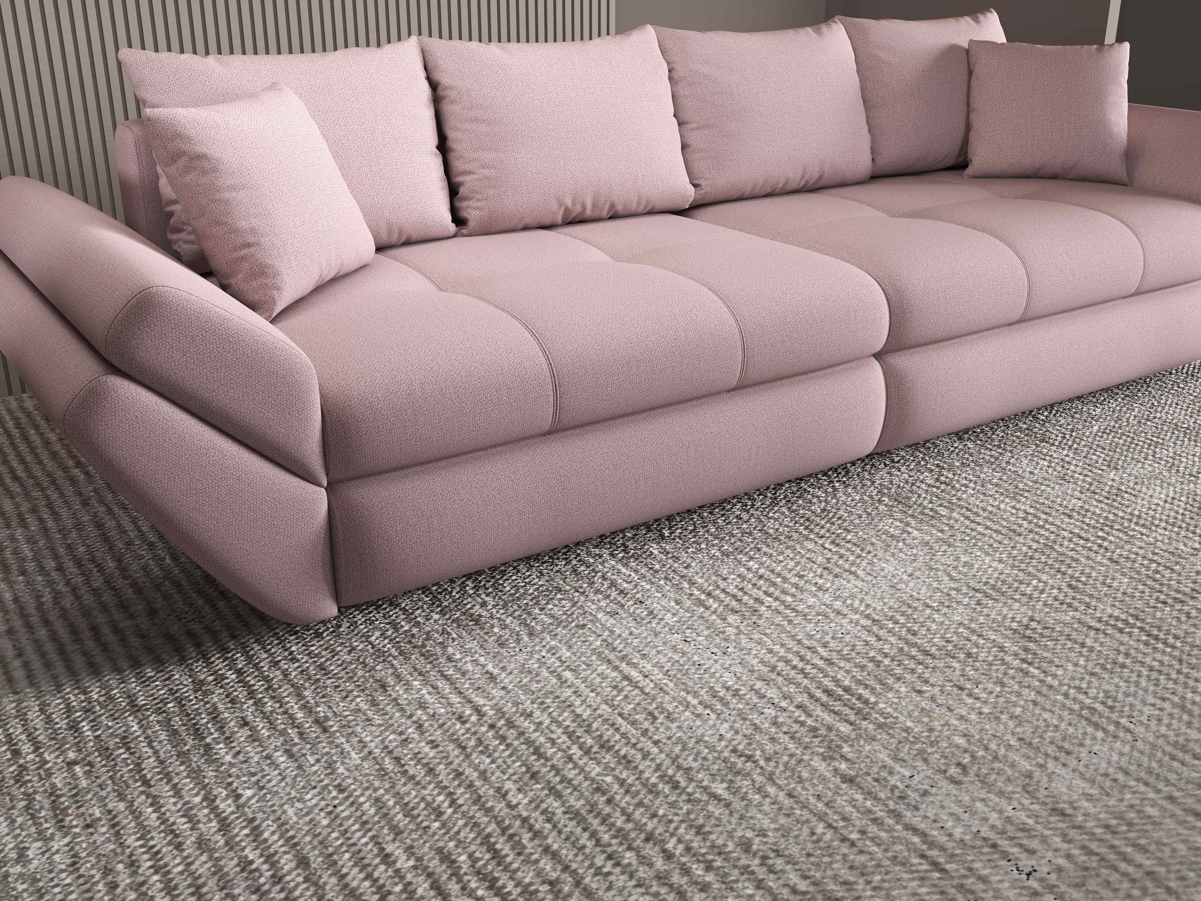Canapea extensibilă dumonde cu ladă de depozitare si sezut confortabil din spuma HR, Loana Enjoy Roz 300x100 cm Fabrica