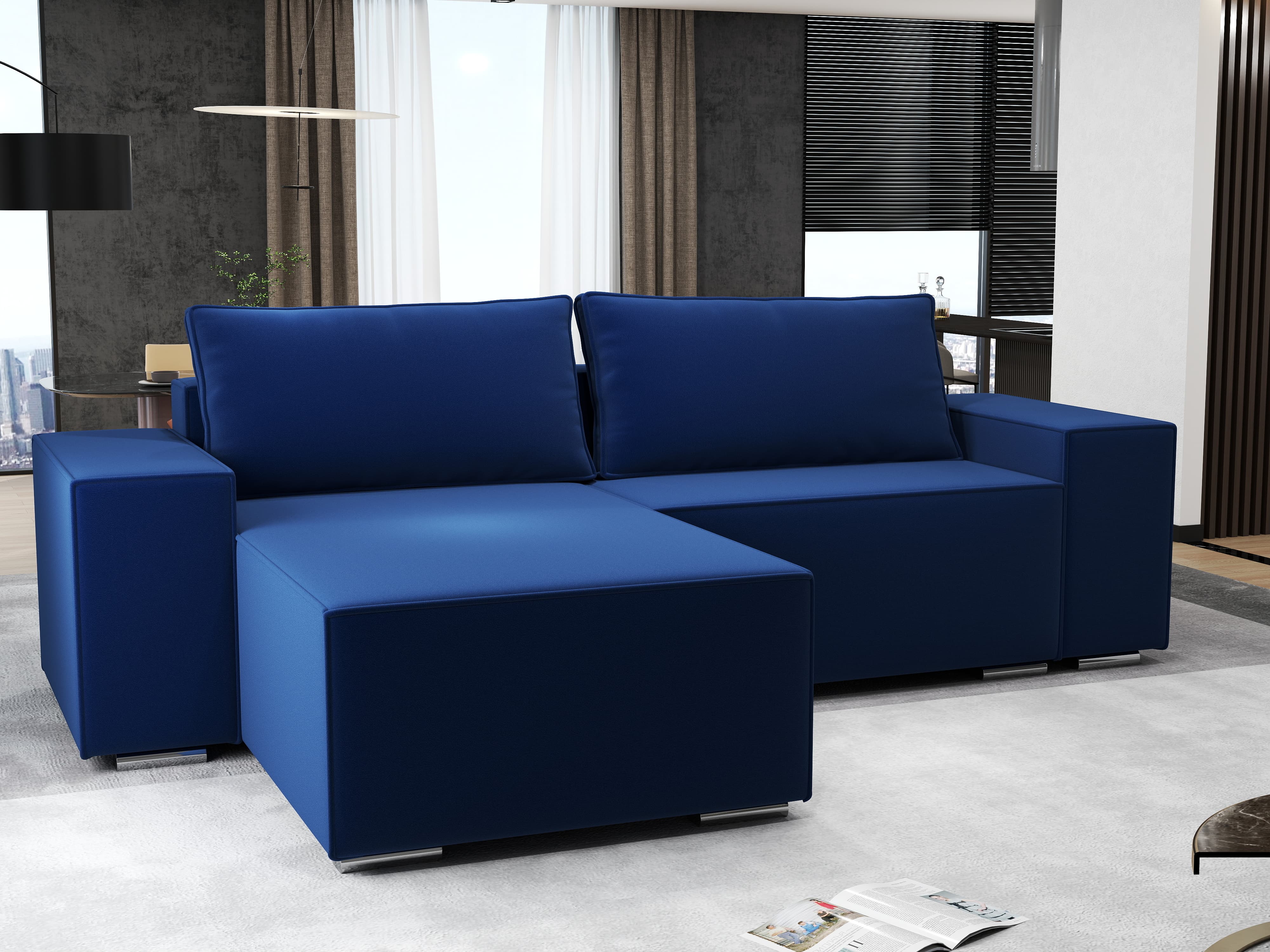 Colțar extensibil dumonde cu ladă de depozitare si sezut confortabil din spuma HR, Dream Royal Albastru 290x185 cm Fabrica