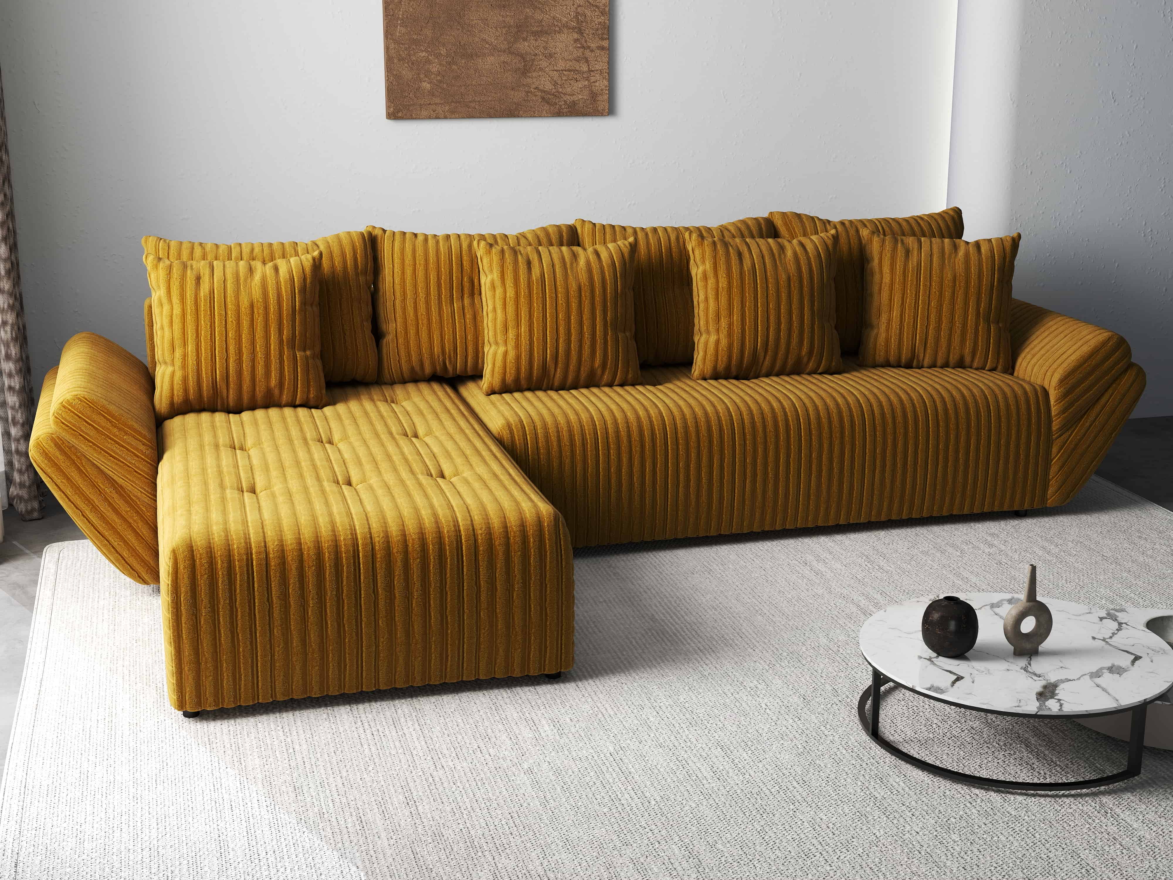 Colțar extensibil dumonde cu ladă de depozitare si sezut confortabil din spuma HR, Berlin XL Ambience Mustar 350x185 cm Fabrica