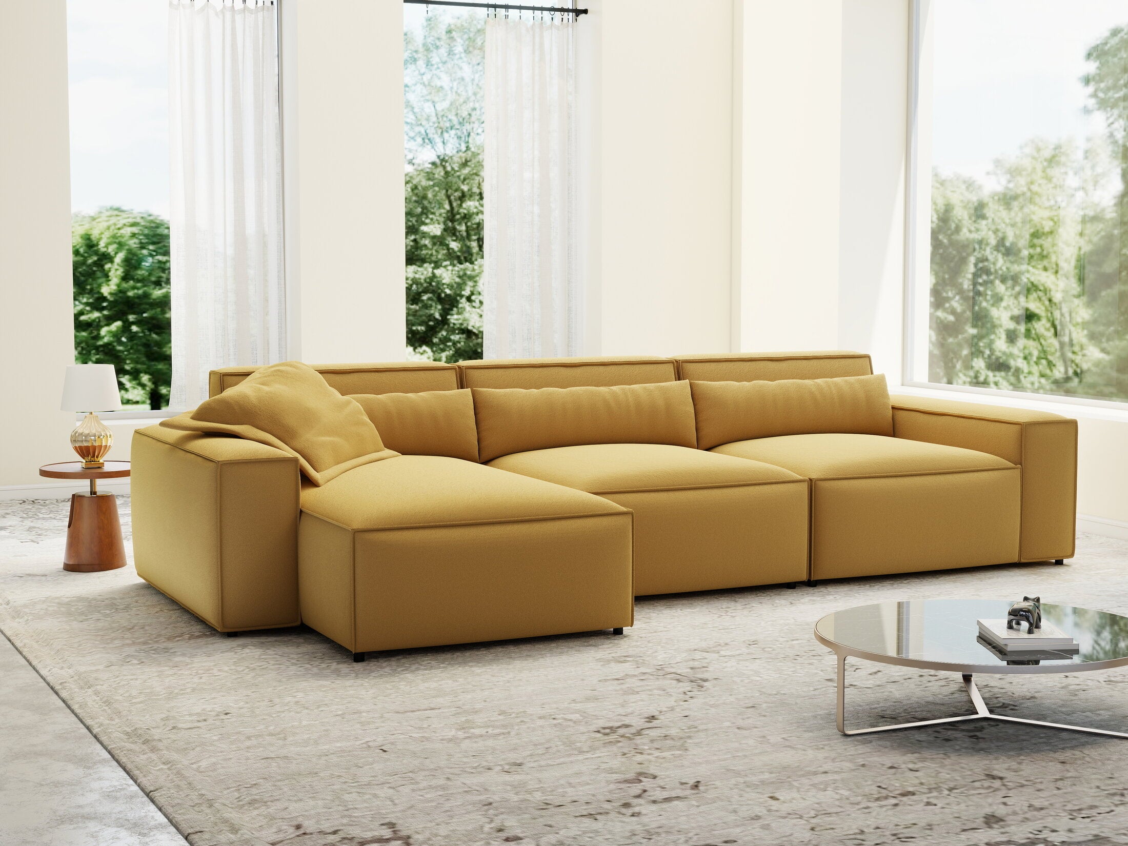 Colțar dumonde cu sezut confortabil din spuma HR, Marvelo XL Royal Mustar 366x175 cm