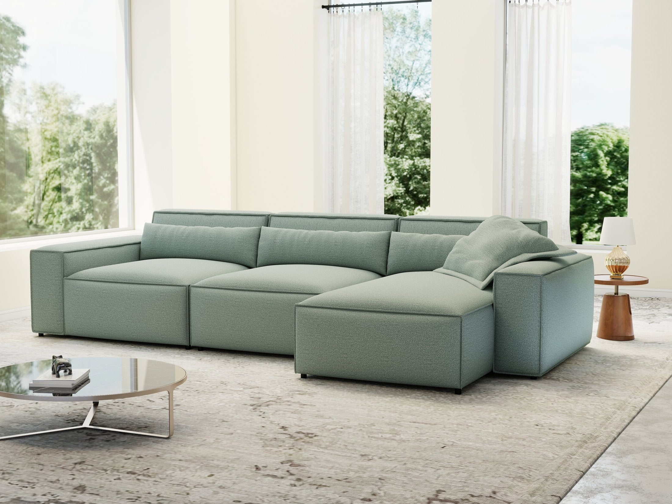 Colțar dumonde cu sezut confortabil din spuma HR, Marvelo XL Enjoy Verde Mint 366x175 cm II