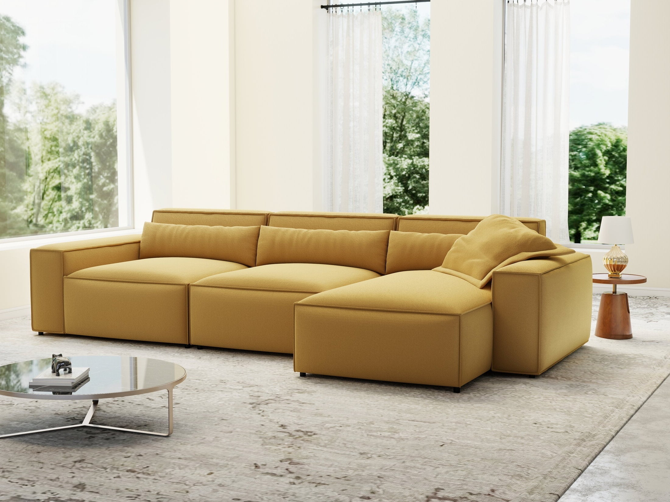 Colțar dumonde cu sezut confortabil din spuma HR, Marvelo XL Royal Mustar 366x175 cm II