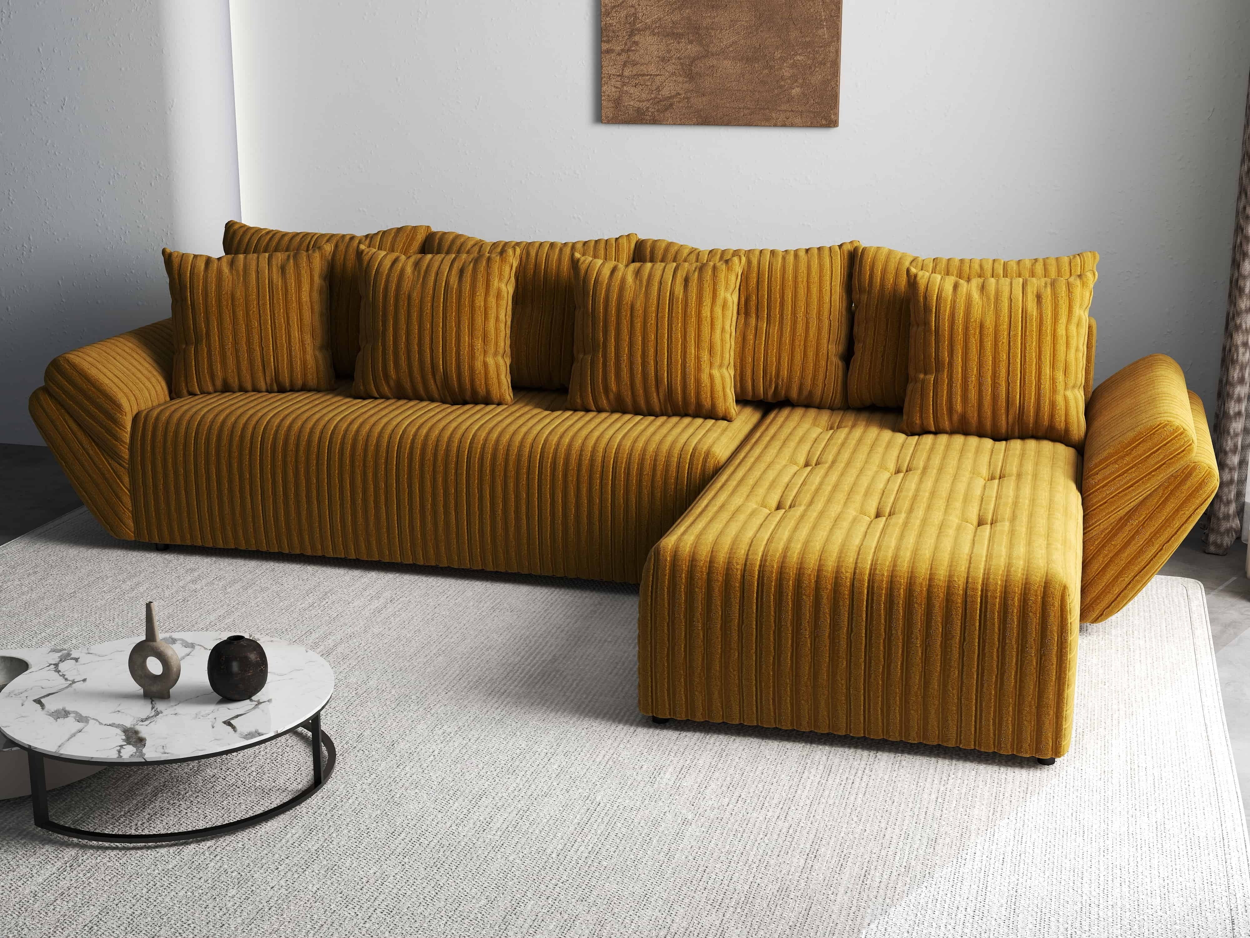 Colțar extensibil dumonde cu ladă de depozitare si sezut confortabil din spuma HR, Berlin XL Ambience Mustar II 350x185 cm Fabrica