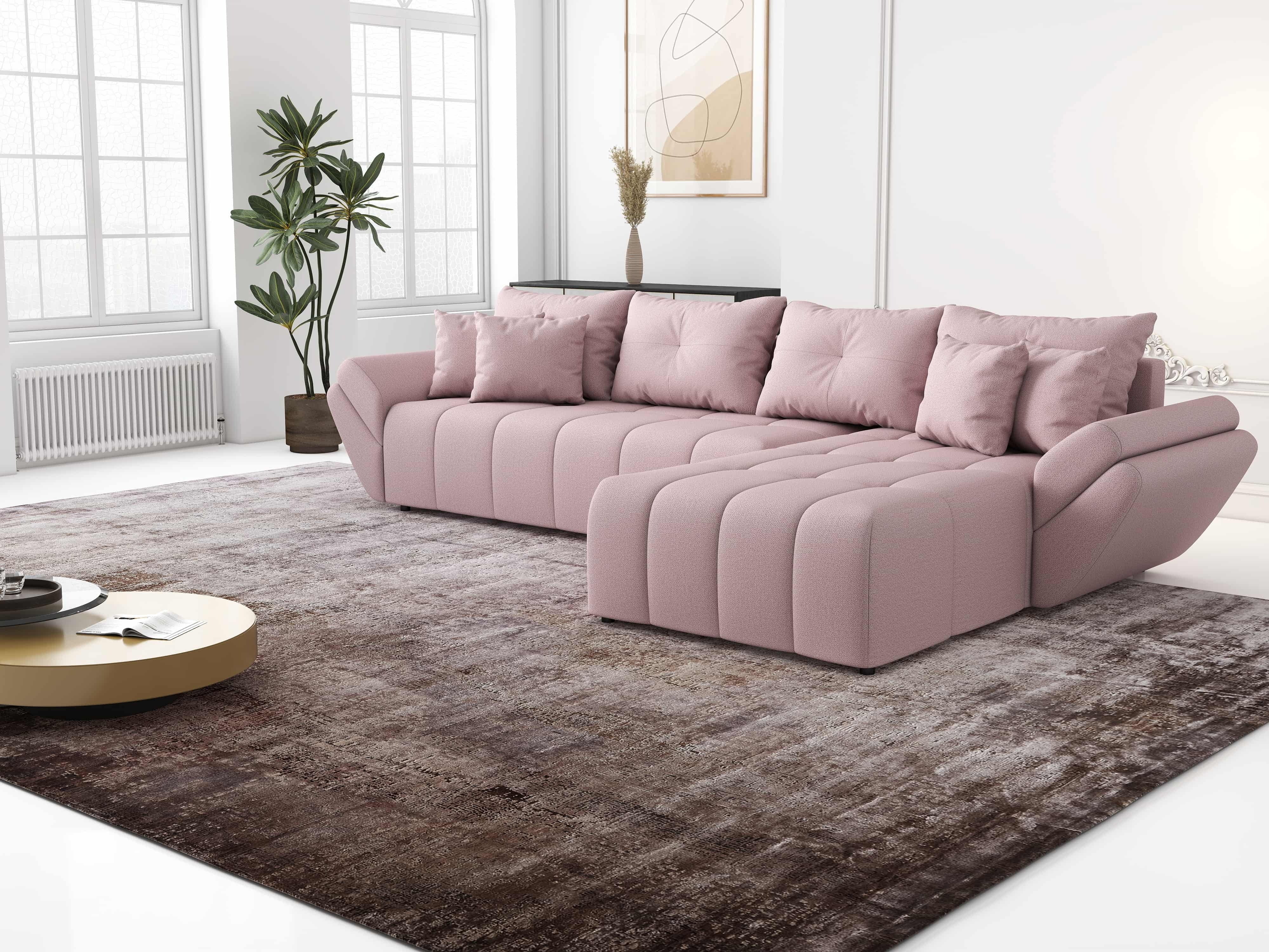 Colțar extensibil dumonde cu ladă de depozitare si sezut confortabil din spuma HR, Berlin XL Enjoy Flamingo 350x185 cm II Fabrica