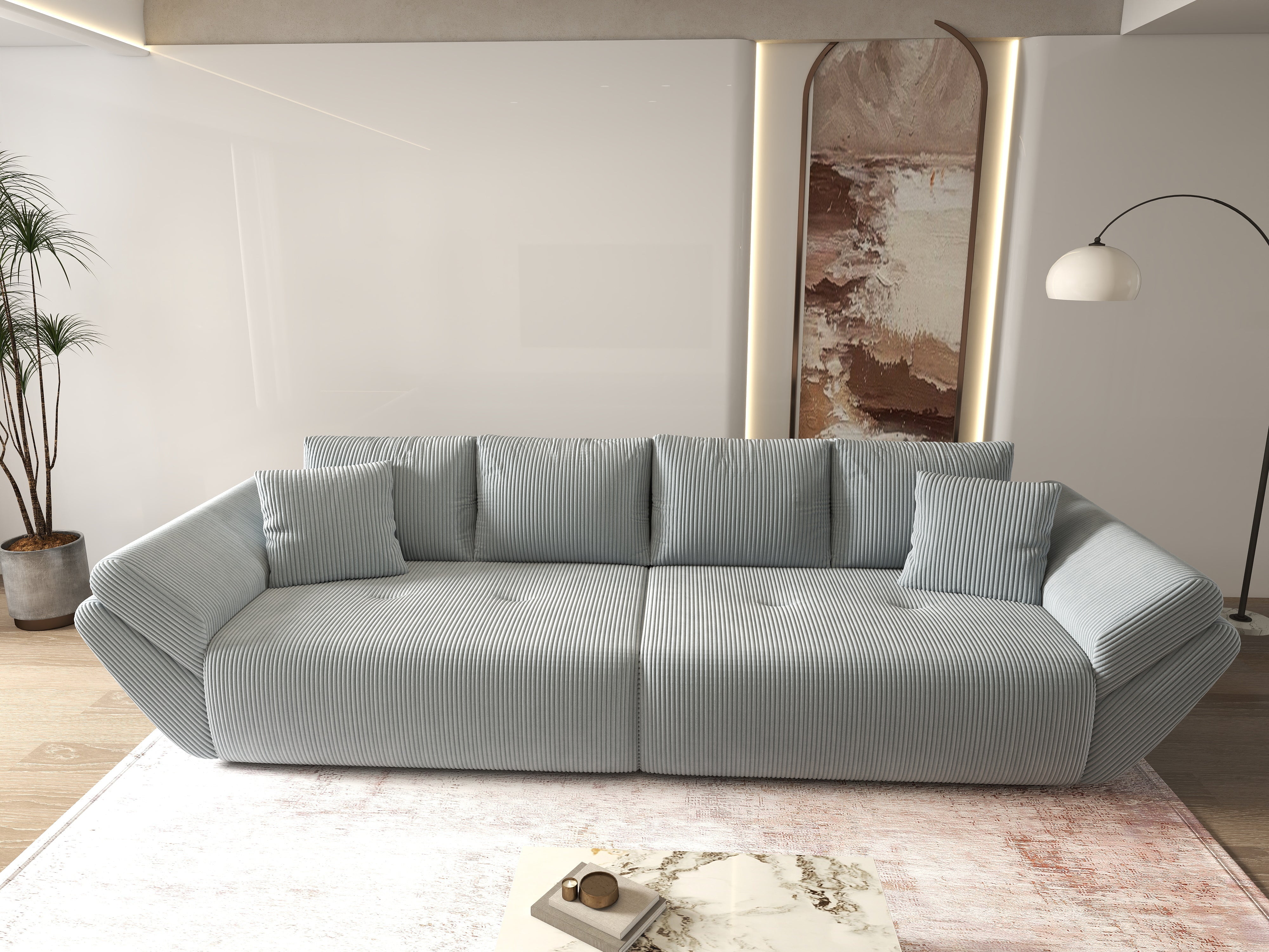 Canapea extensibilă dumonde cu ladă de depozitare si sezut confortabil din spuma HR, Berlin Zoom Gri 300x100 cm Fabrica