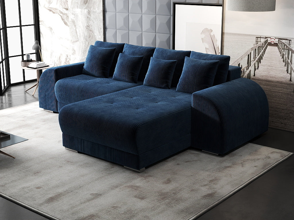 Colțar extensibil dumonde cu ladă de depozitare si sezut confortabil din spuma HR, Verona Zoom Albastru II 290x185 cm Fabrica