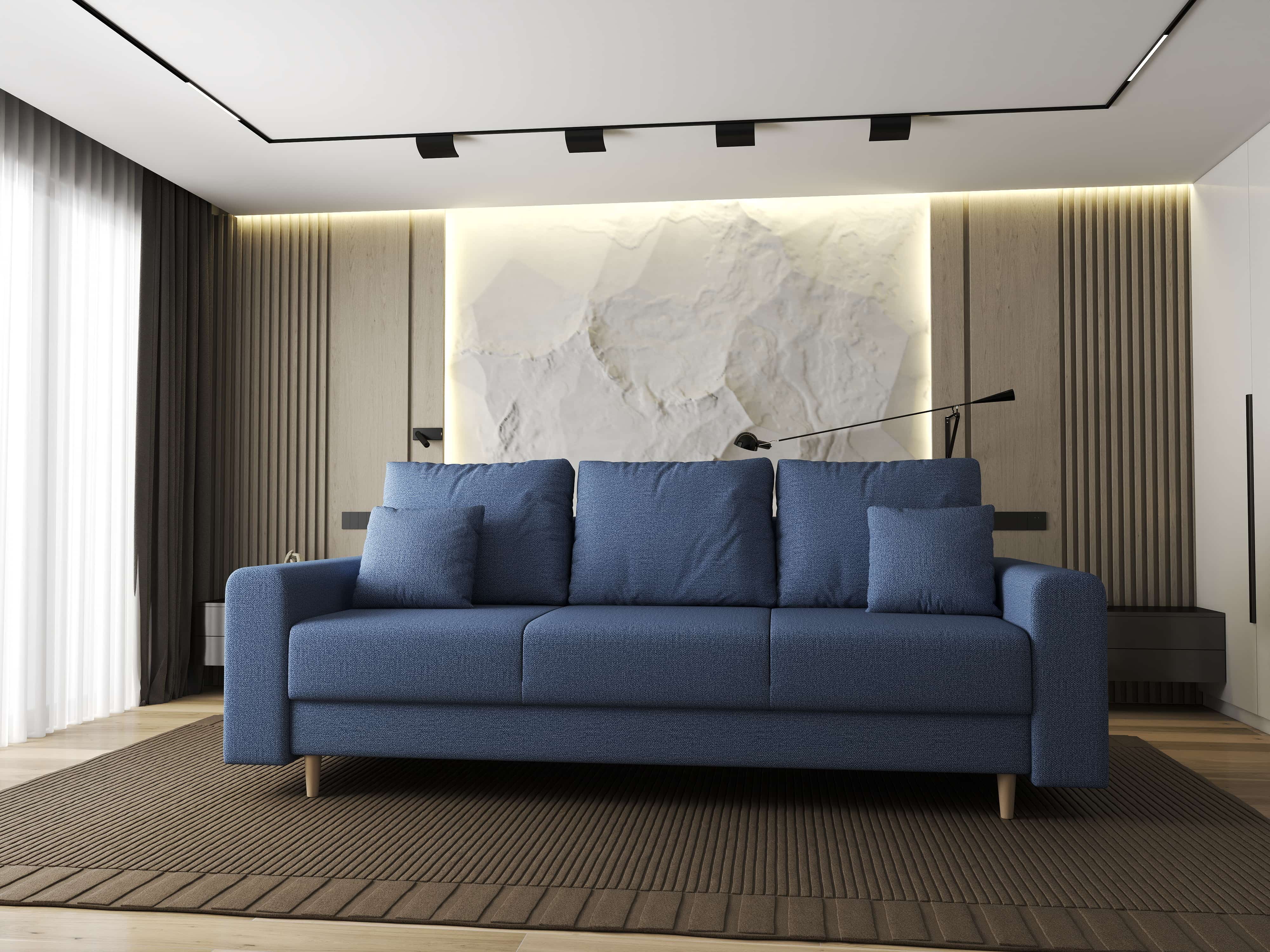 Canapea extensibilă dumonde cu ladă de depozitare si sezut confortabil din spuma HR, Kronos Enjoy Albastru 210x100 cm fabrica