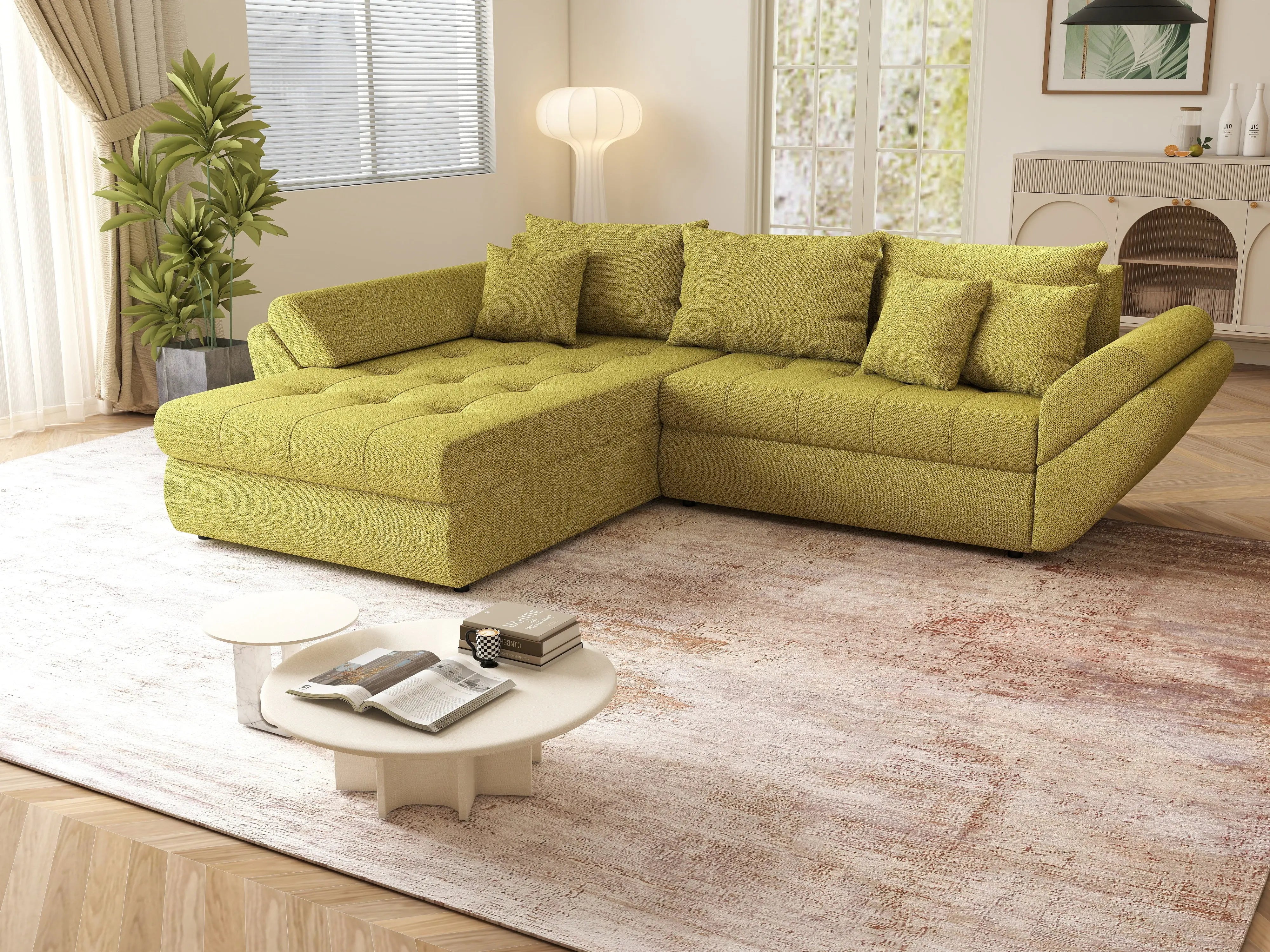 Colțar extensibil dumonde cu ladă de depozitare si sezut confortabil din spuma HR, Loana Green Lux 270x185 cm Fabrica