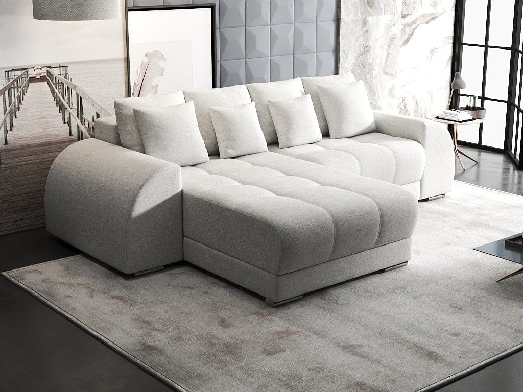 Colțar extensibil dumonde cu ladă de depozitare si sezut confortabil din spuma HR, Verona Euphoria Ivory 290x185 cm Fabrica