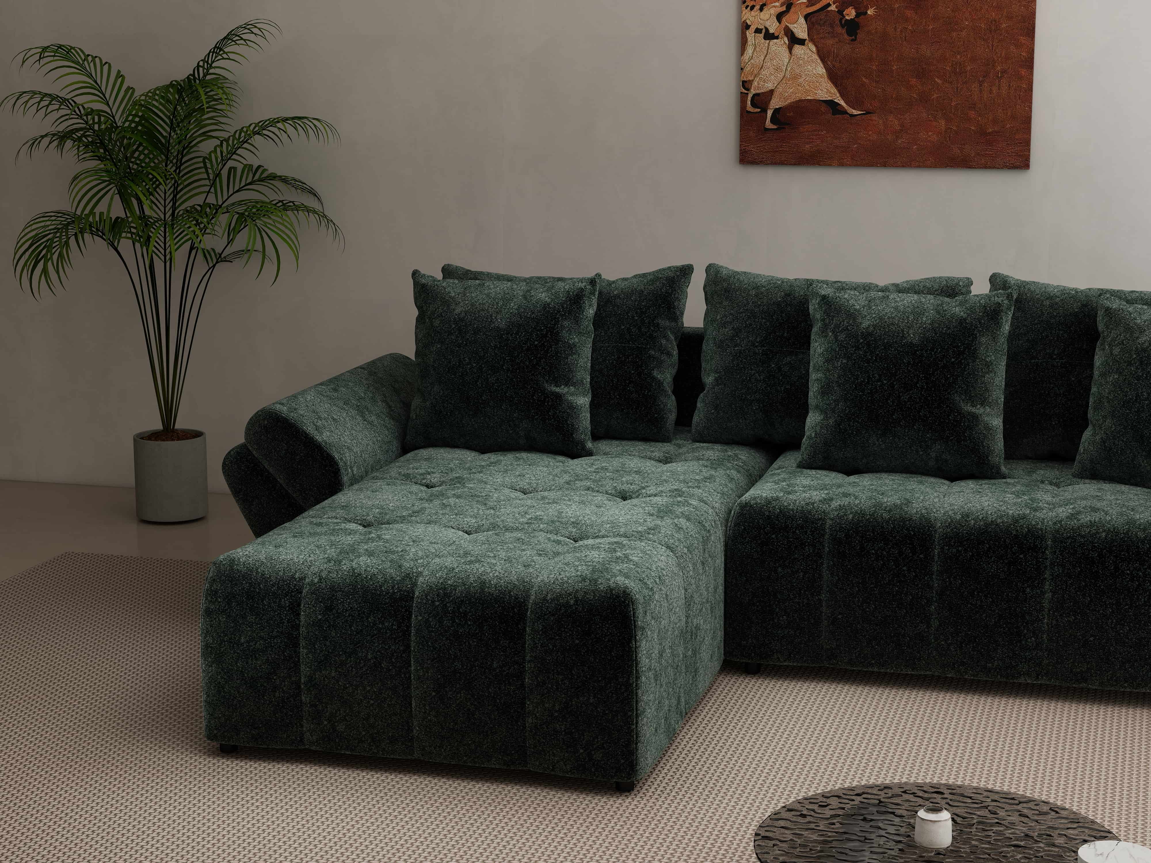 Colțar extensibil dumonde cu ladă de depozitare si sezut confortabil din spuma HR, Berlin Euphoria Verde 280x185 cm Fabrica