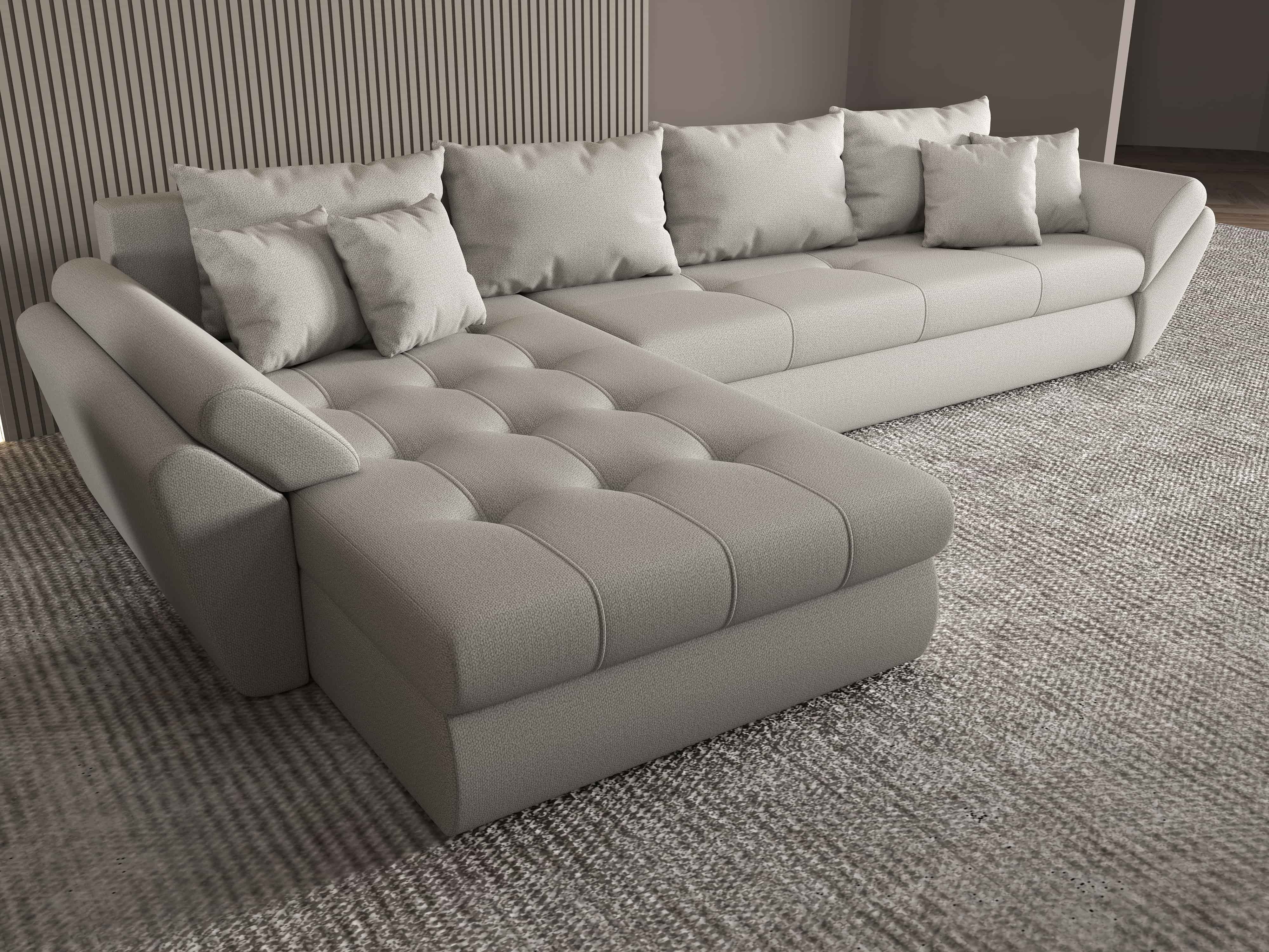 Colțar extensibil dumonde cu ladă de depozitare si sezut confortabil din spuma HR, Loana XL Enjoy Beige 335x185 cm Fabrica