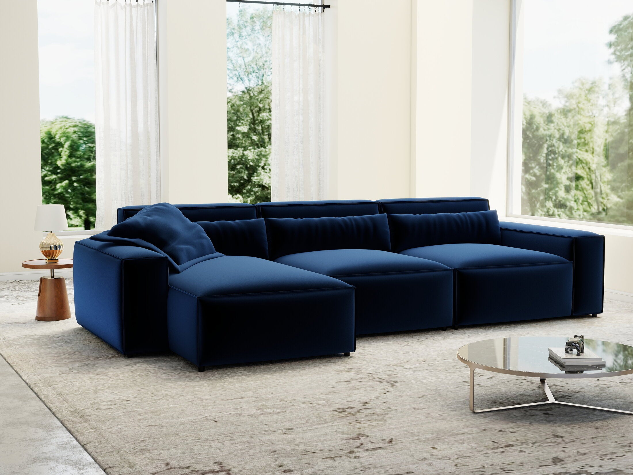 Colțar dumonde cu sezut confortabil din spuma HR, Marvelo XL Royal Albastru Navy 366x175 cm