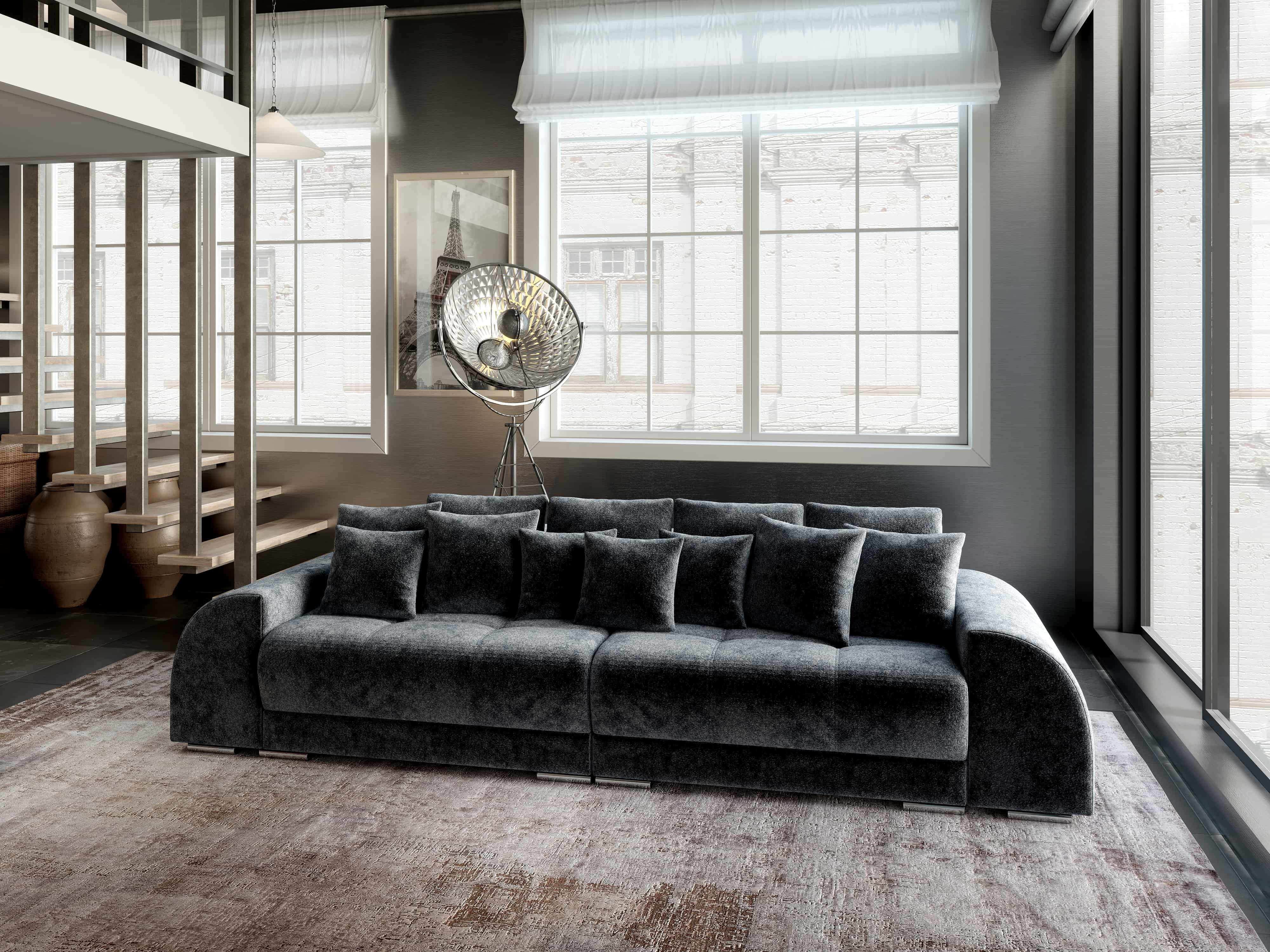 Canapea extensibilă dumonde cu 2 lăzi de depozitare si sezut confortabil din spuma HR, Verona Euphoria Grafit 310x100 cm Fabrica