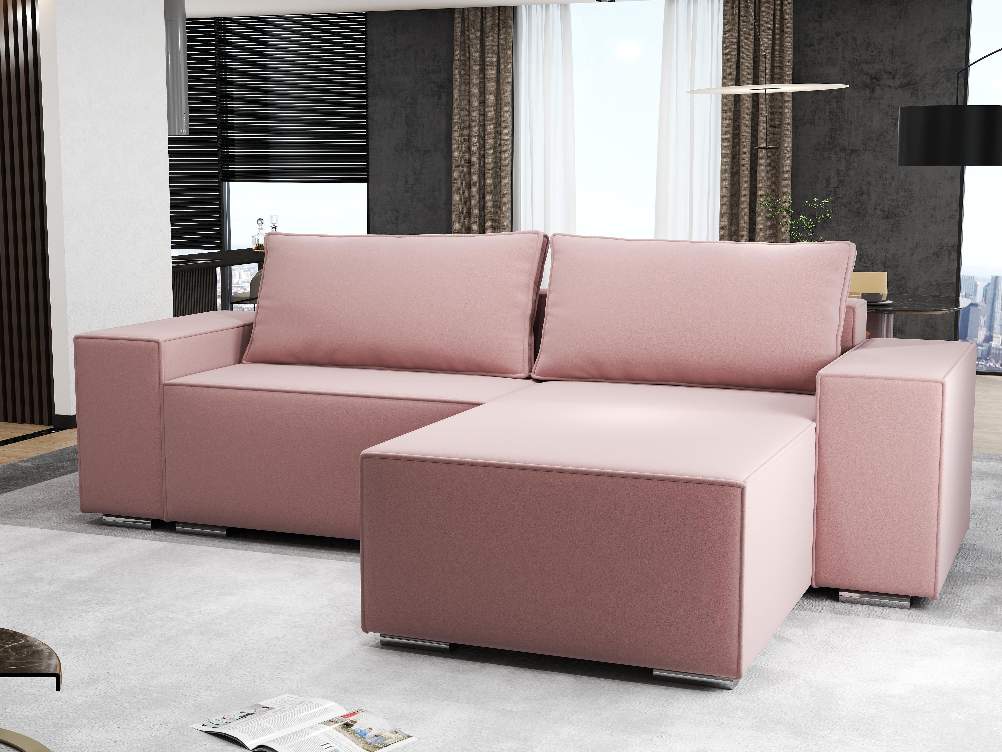 Colțar extensibil dumonde cu ladă de depozitare si sezut confortabil din spuma HR, Dream Royal Roz 290x185 cm II Fabrica