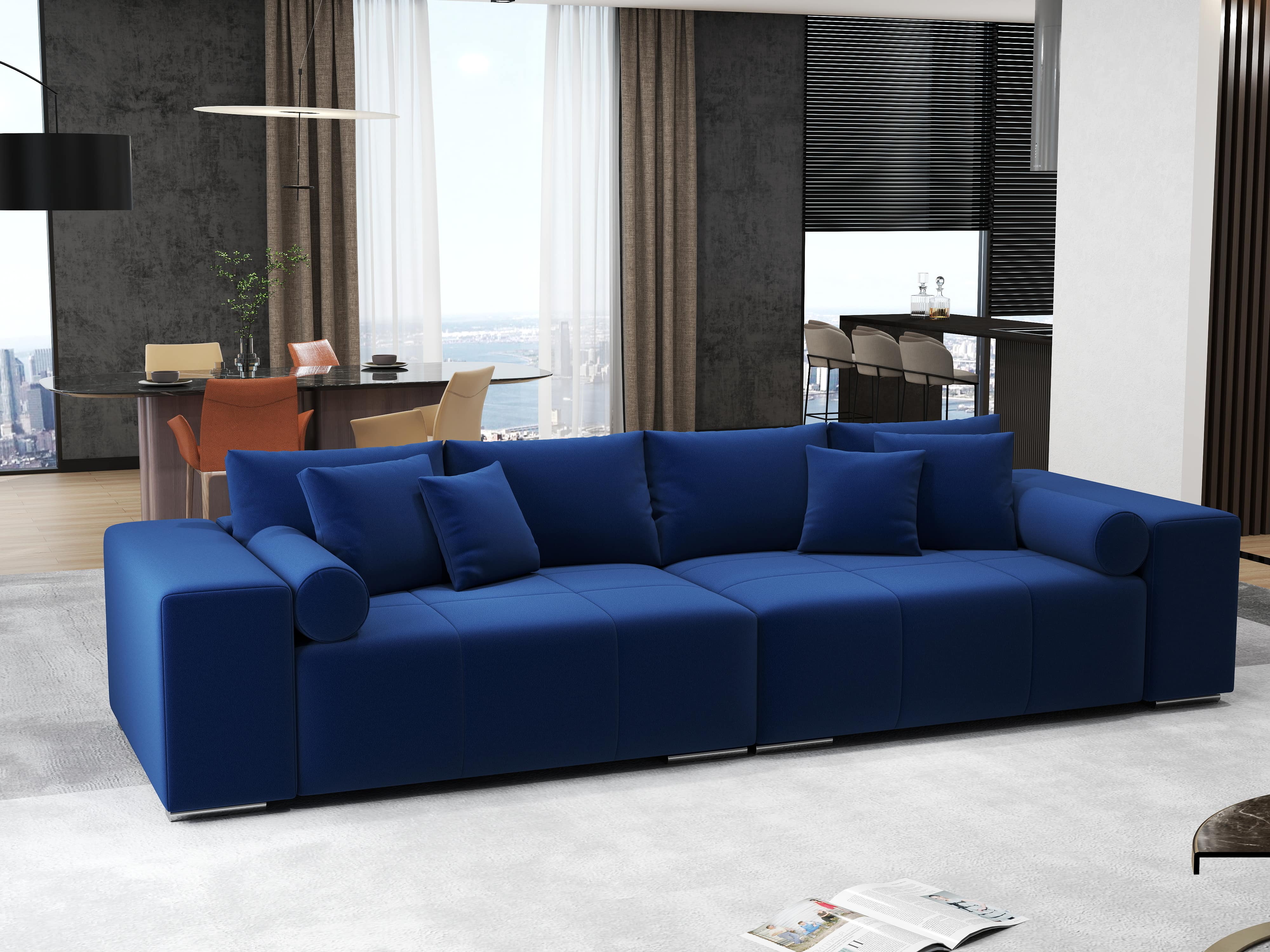 Canapea extensibilă dumonde cu ladă de depozitare si sezut confortabil din spuma HR, Marbela Royal Velvet Albastru XXL 295x100 cm fabrica