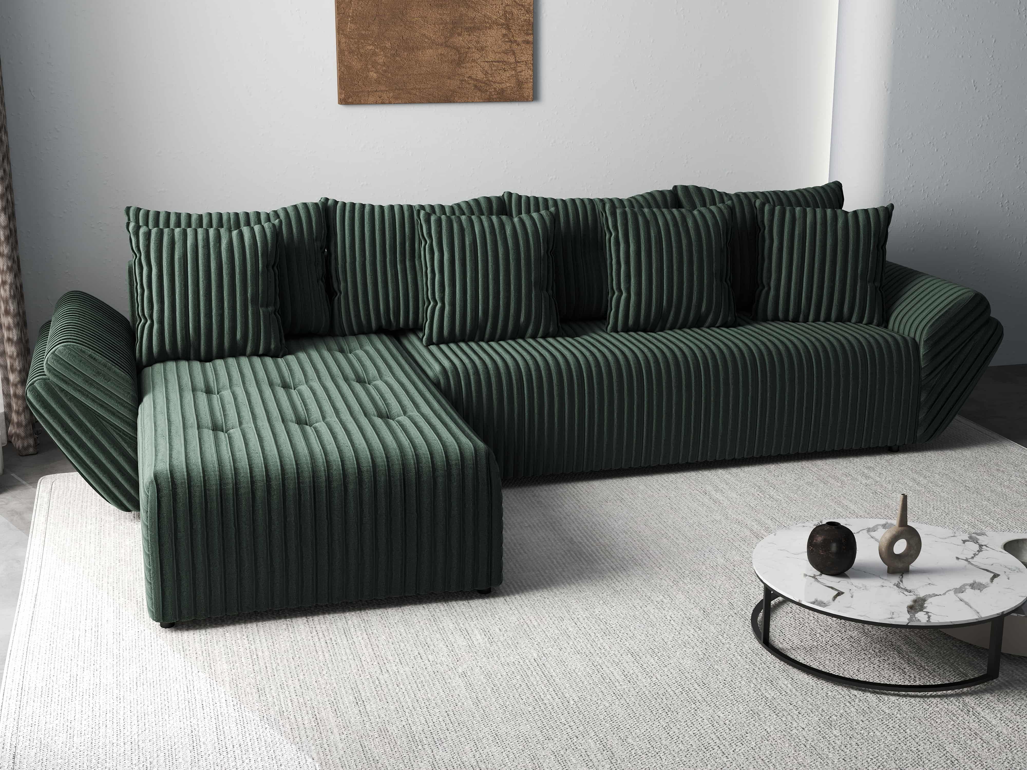 Colțar extensibil dumonde cu ladă de depozitare si sezut confortabil din spuma HR, Berlin XL Ambience Green 350x185 cm Fabrica