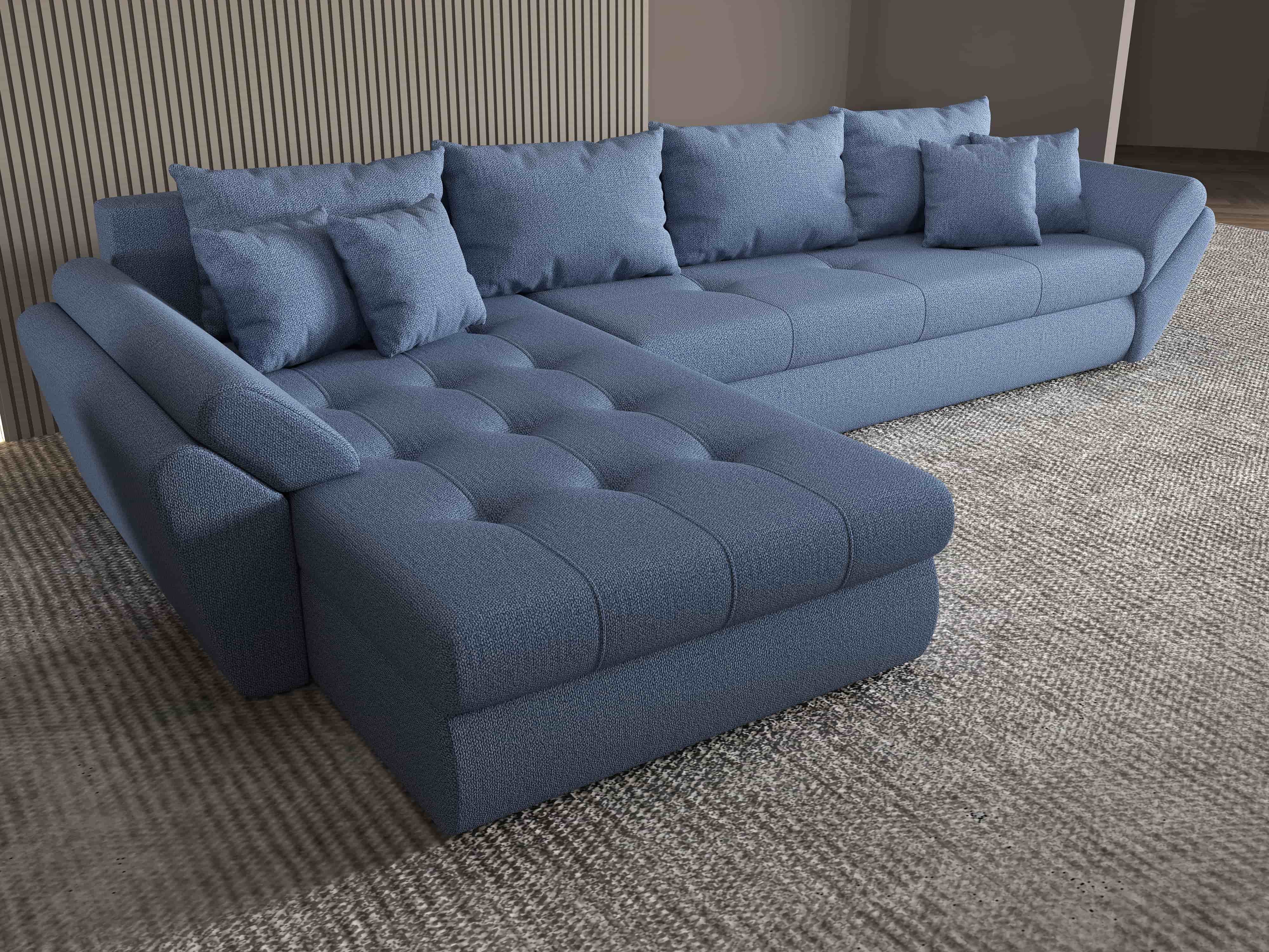 Colțar extensibil dumonde cu ladă de depozitare si sezut confortabil din spuma HR, Loana XL Enjoy Albastru 335x185 cm Fabrica