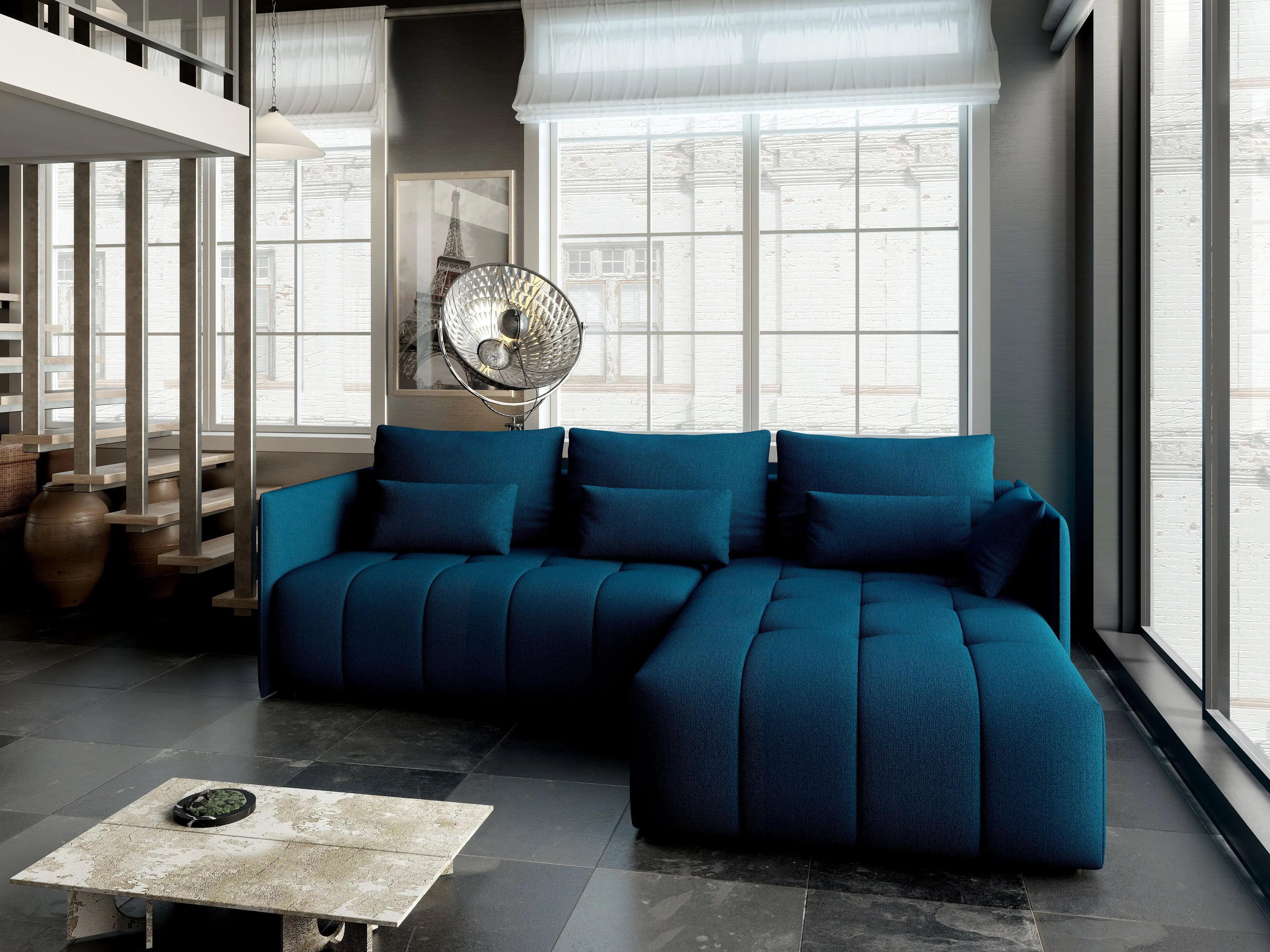 Colțar extensibil dumonde cu ladă de depozitare si sezut confortabil din spuma HR, Malta Verde Petrol II 235x185 cm Fabrica