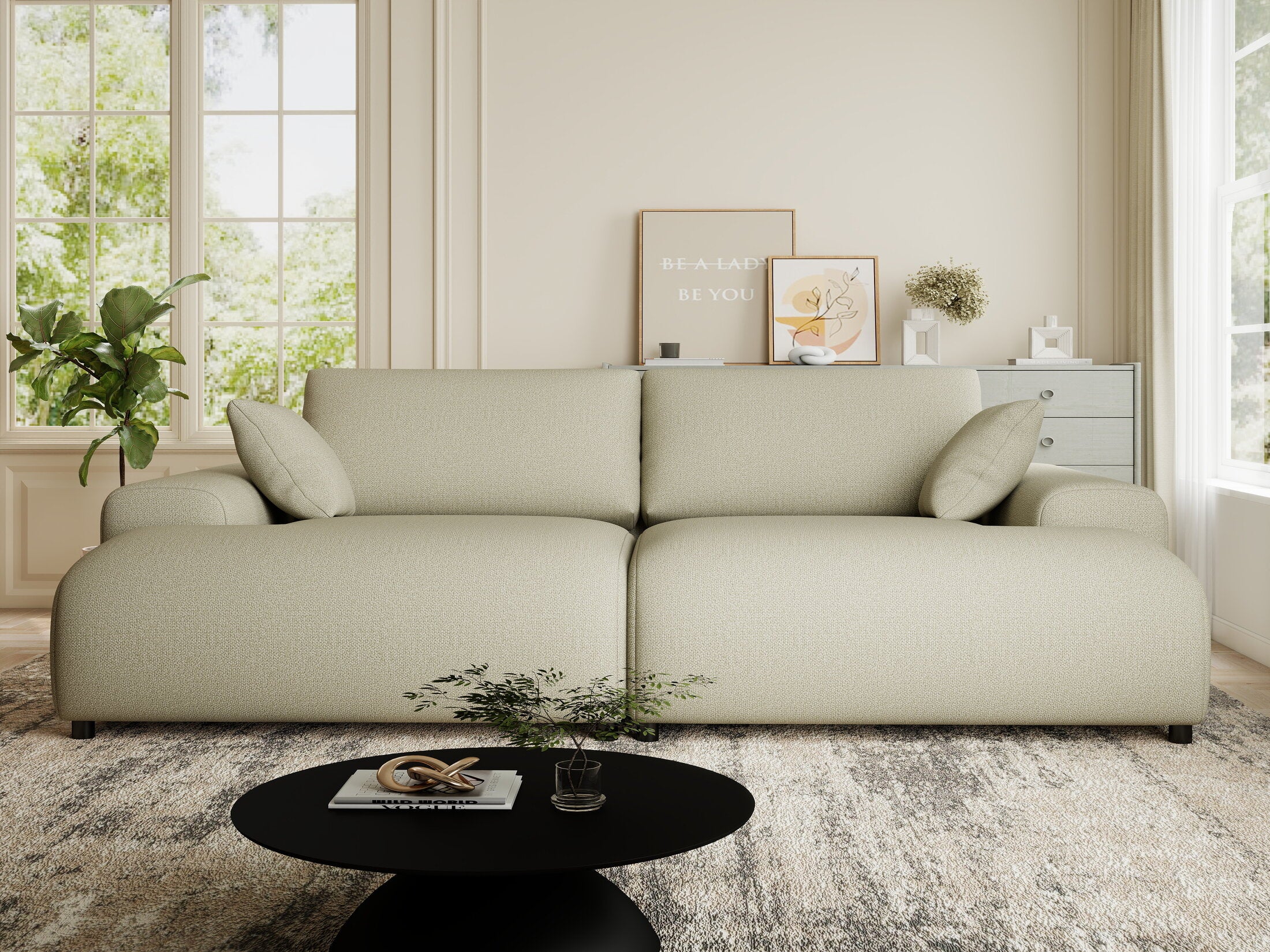 Canapea dumonde cu sezut confortabil din spuma HR, Hudson Enjoy Bej 237x144 cm