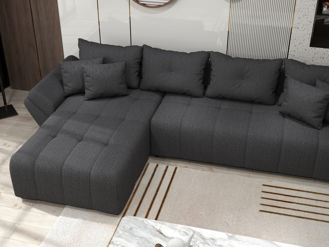 Colțar extensibil dumonde cu ladă de depozitare si sezut confortabil din spuma HR, Berlin XL Enjoy Graphite 350x185 cm Fabrica