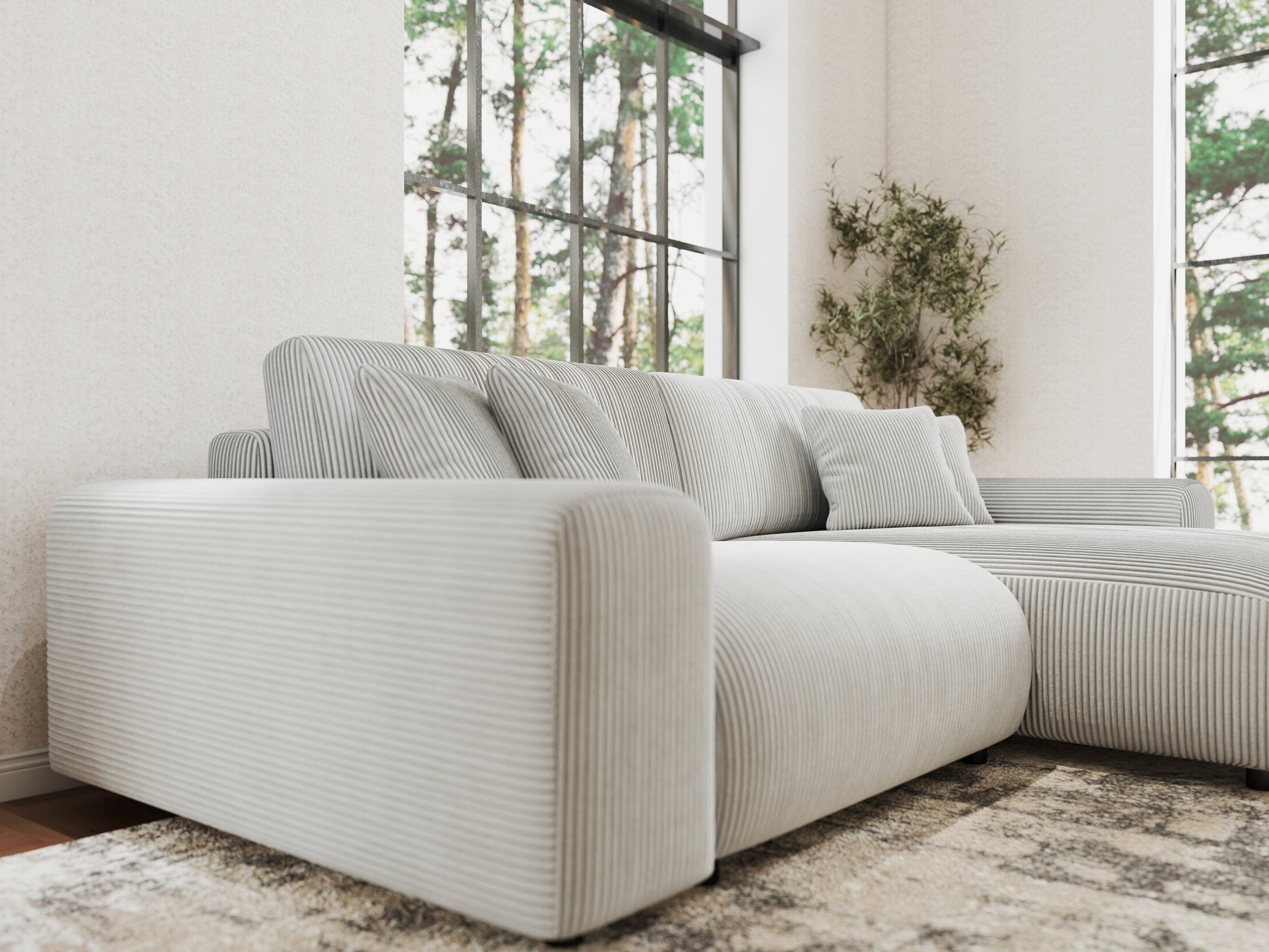 Colțar extensibil dumonde cu ladă de depozitare si sezut confortabil din spuma HR, Sarina Zoom Gri 255x168 cm II