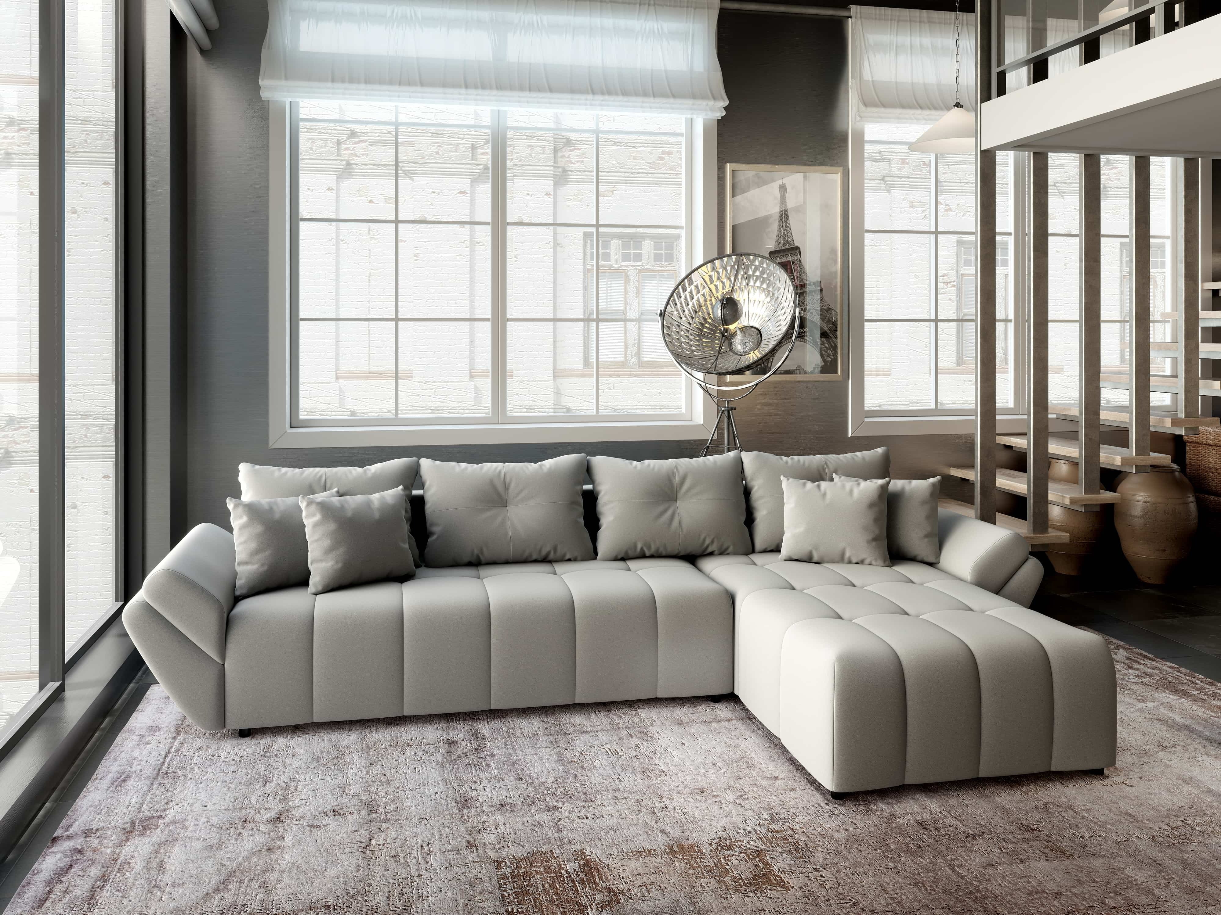 Colțar extensibil dumonde cu ladă de depozitare si sezut confortabil din spuma HR, Berlin XL Royal Gri 350x185 cm II Fabrica