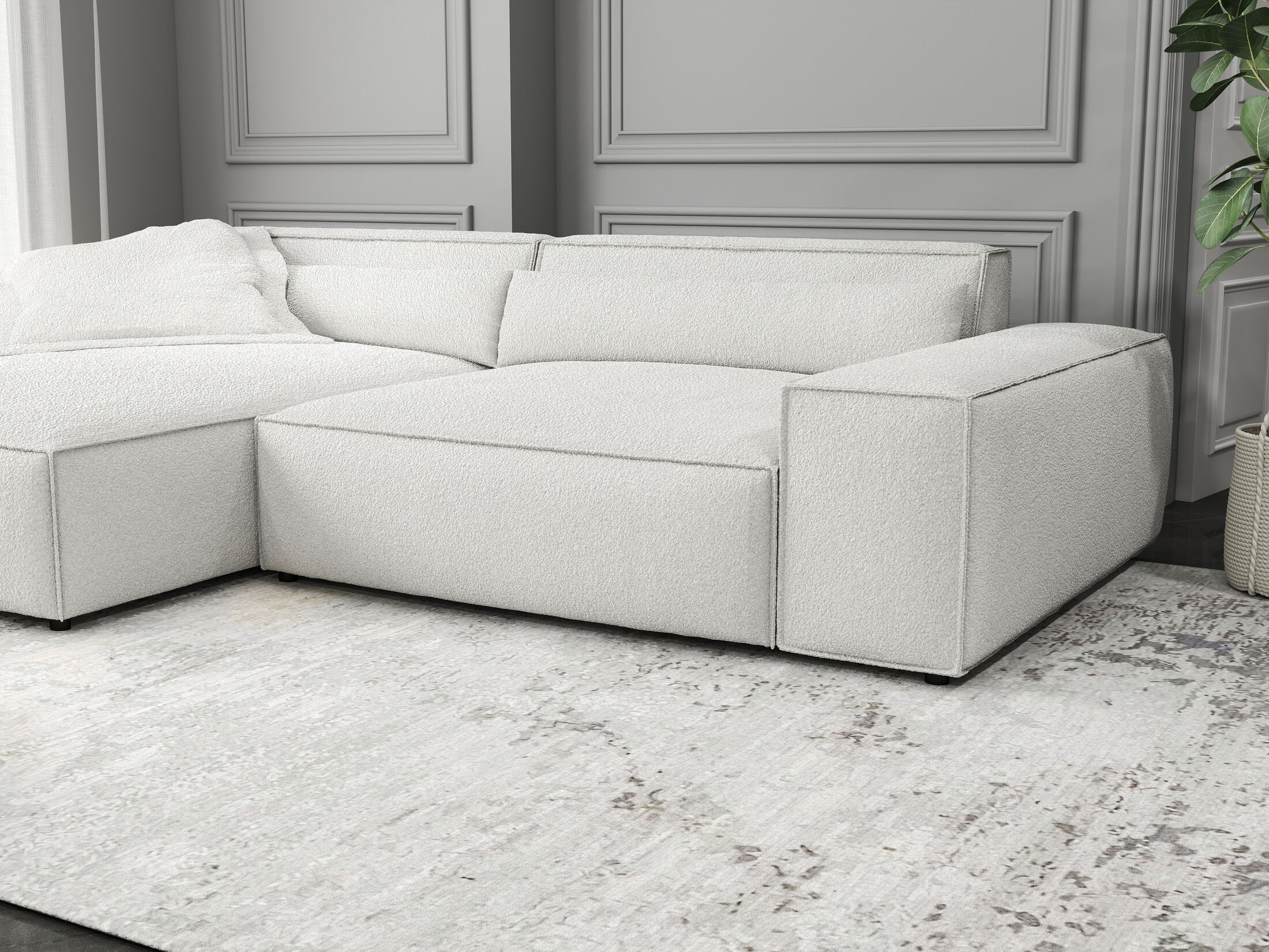 Colțar dumonde cu șezut confortabil din spumă HR, Marvelo Euphoria Alb 264x175 cm