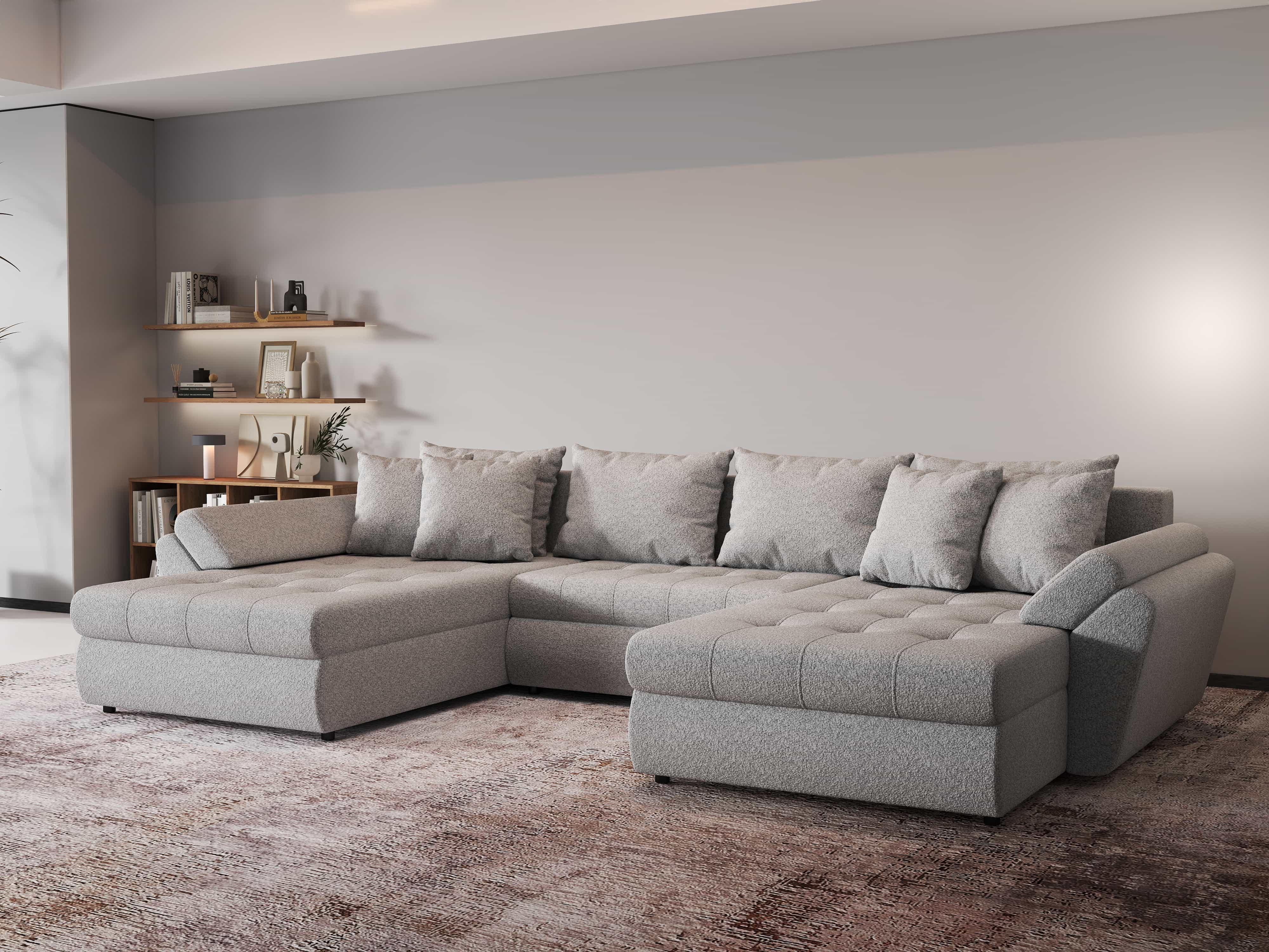 Colțar extensibil dumonde cu ladă de depozitare si sezut confortabil din spuma HR, Loana U Euphoria Dove 355x185 cm Fabrica