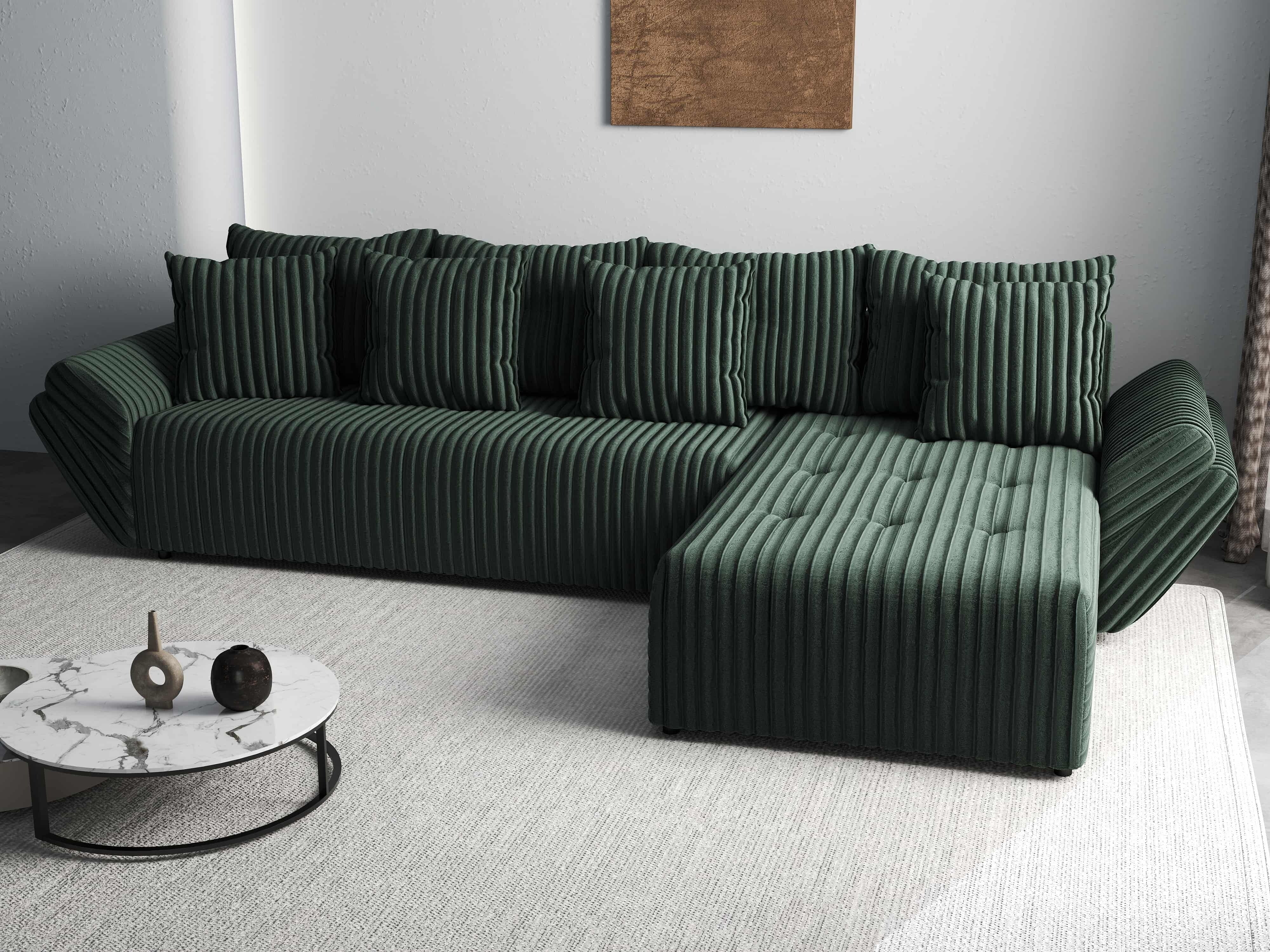 Colțar extensibil dumonde cu ladă de depozitare si sezut confortabil din spuma HR, Berlin XL Ambience Green II 350x185 cm Fabrica