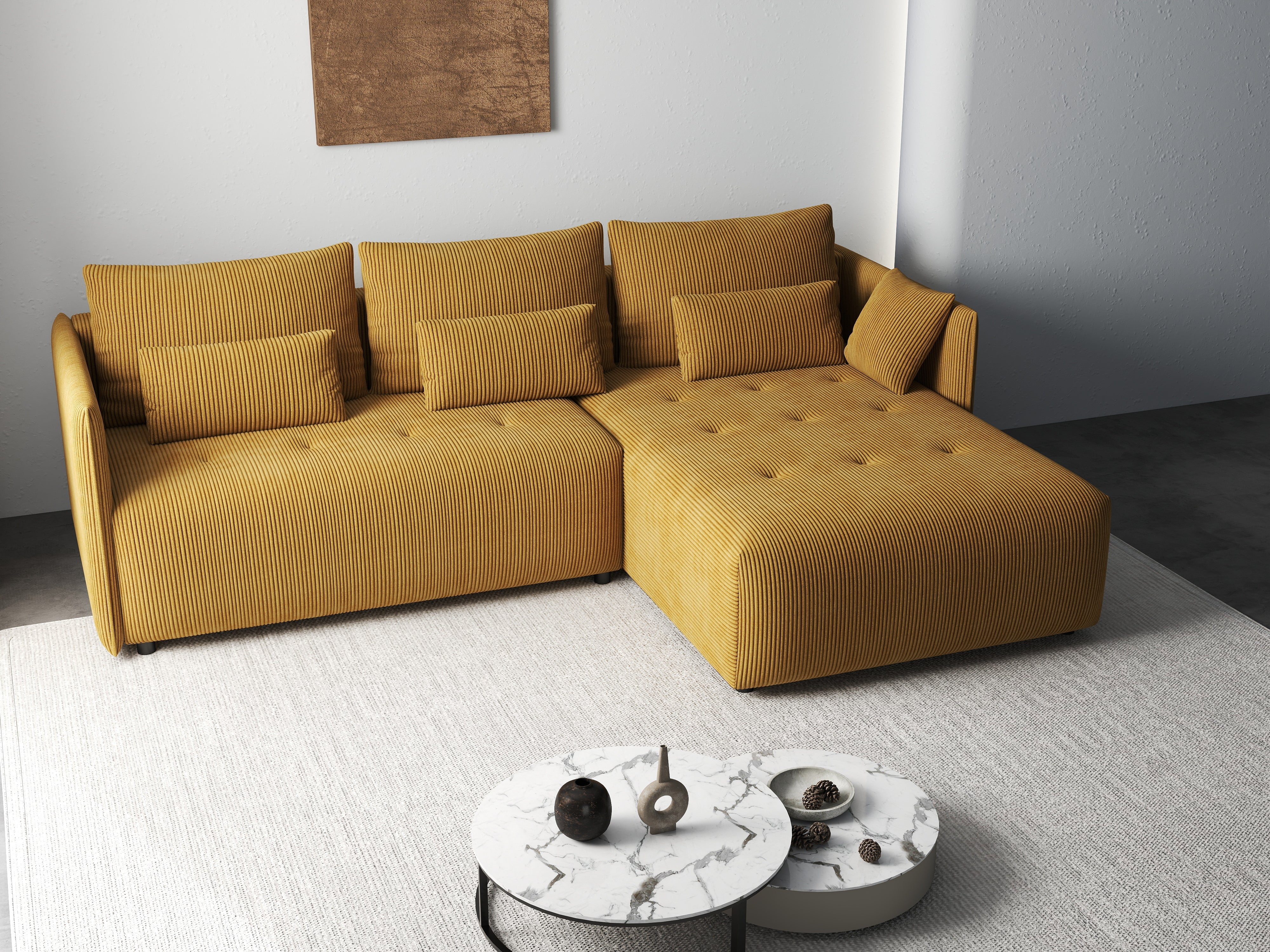 Colțar extensibil dumonde cu ladă de depozitare si sezut confortabil din spuma HR, Malta Zoom Mustar 235x185 cm Fabrica