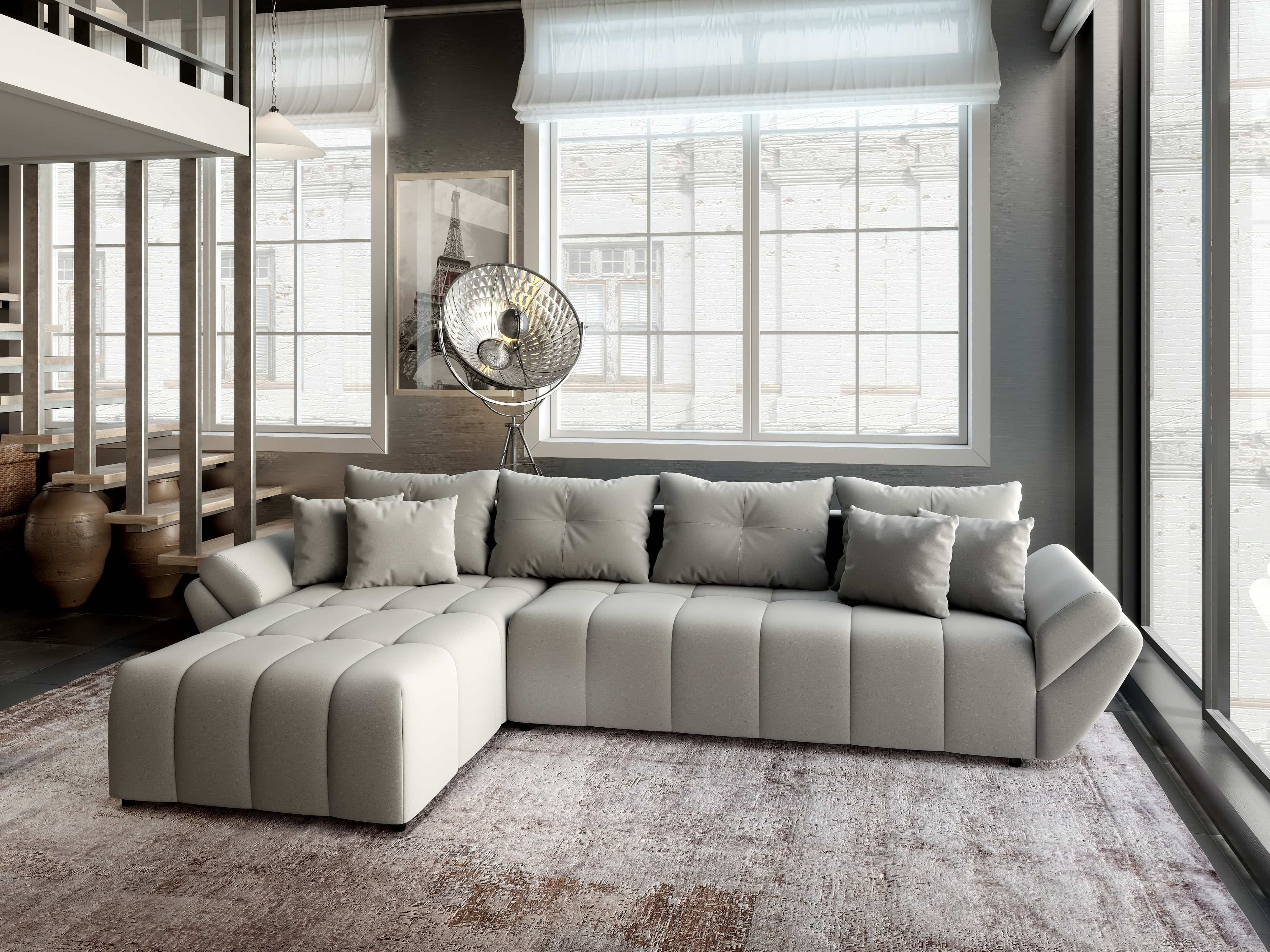 Colțar extensibil dumonde cu ladă de depozitare si sezut confortabil din spuma HR, Berlin XL Royal Gri 350x185 cm Fabrica