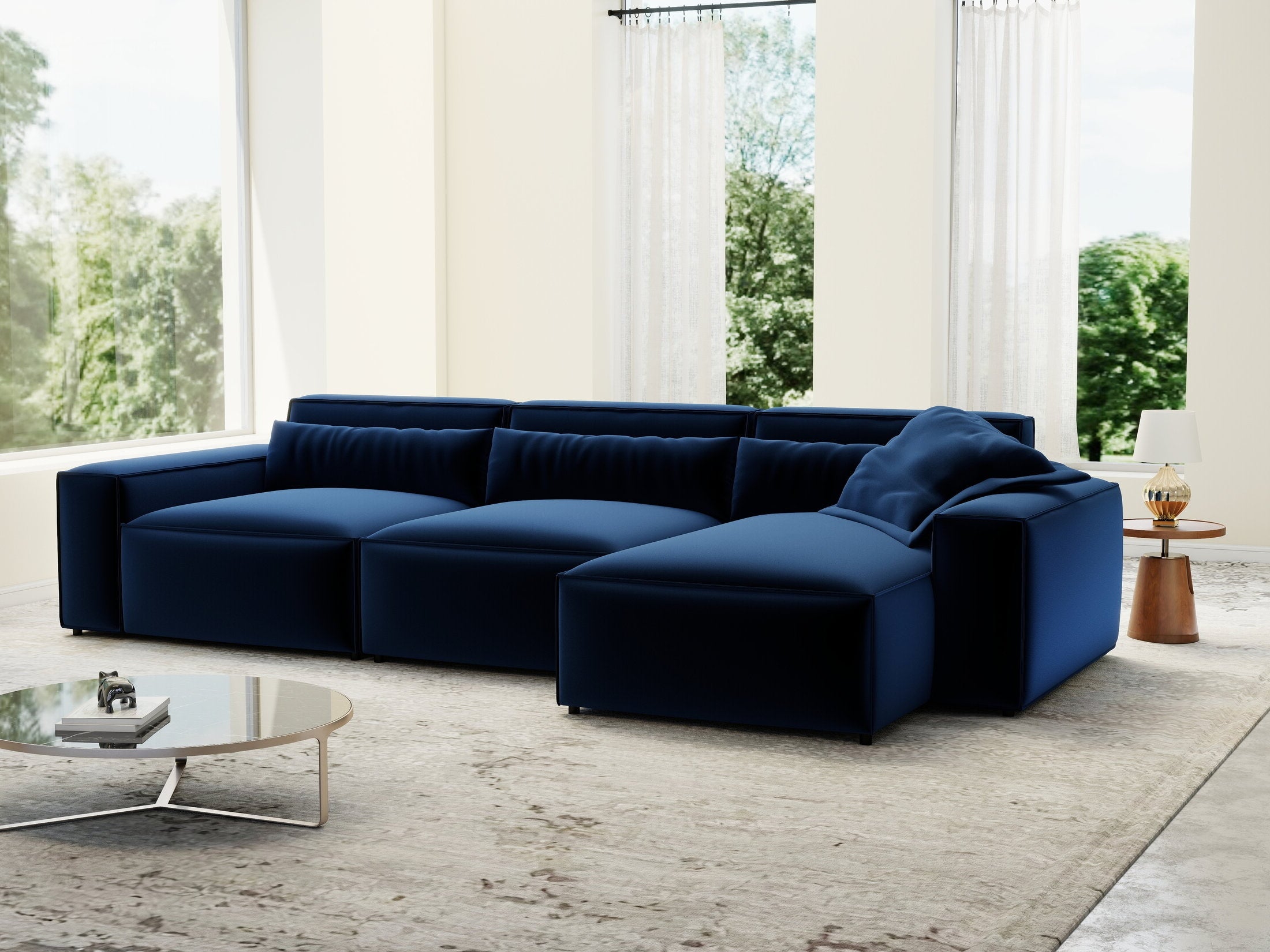 Colțar dumonde cu sezut confortabil din spuma HR, Marvelo XL Royal Albastru Navy 366x175 cm II