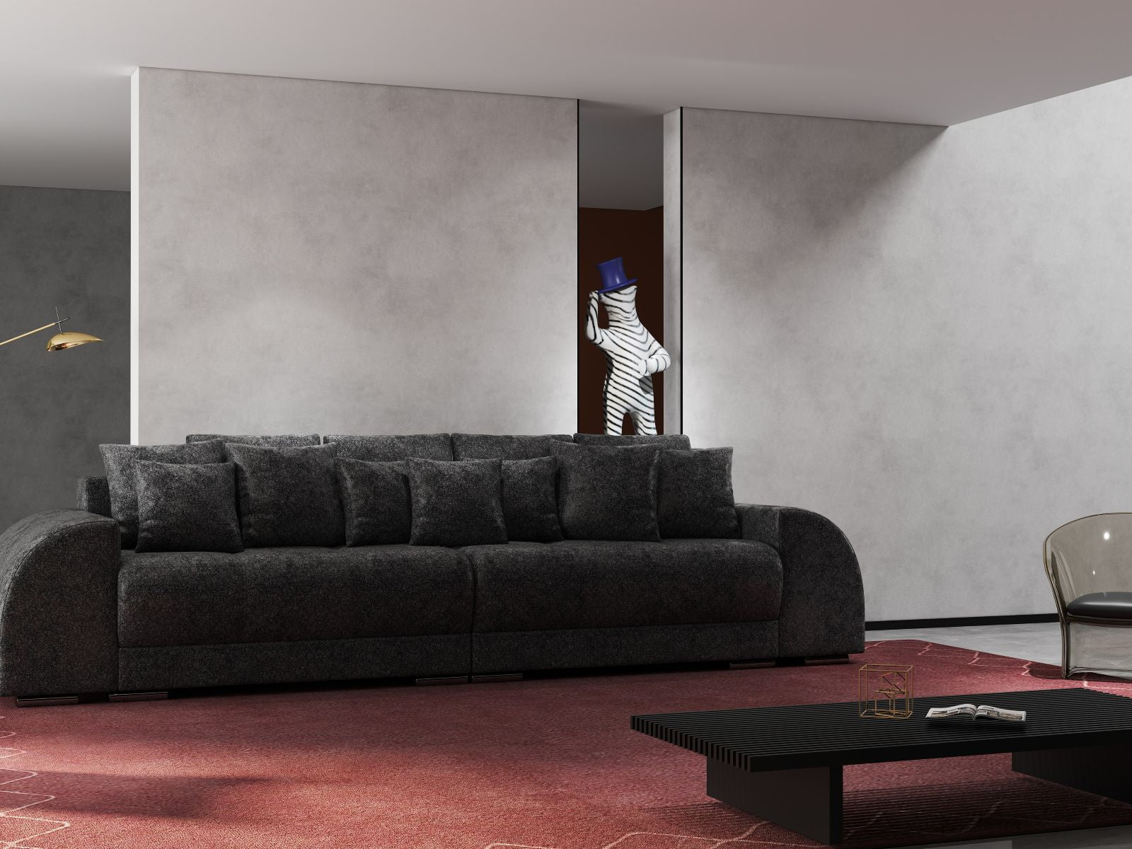 Canapea extensibilă dumonde cu 2 lăzi de depozitare si sezut confortabil din spuma HR, Verona Euphoria Black 310x100 cm Fabrica