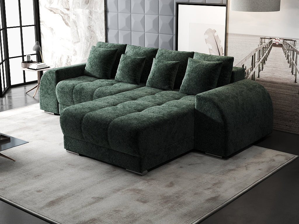 Colțar extensibil dumonde cu ladă de depozitare si sezut confortabil din spuma HR, Verona Euphoria Verde II 290x185 cm Fabrica