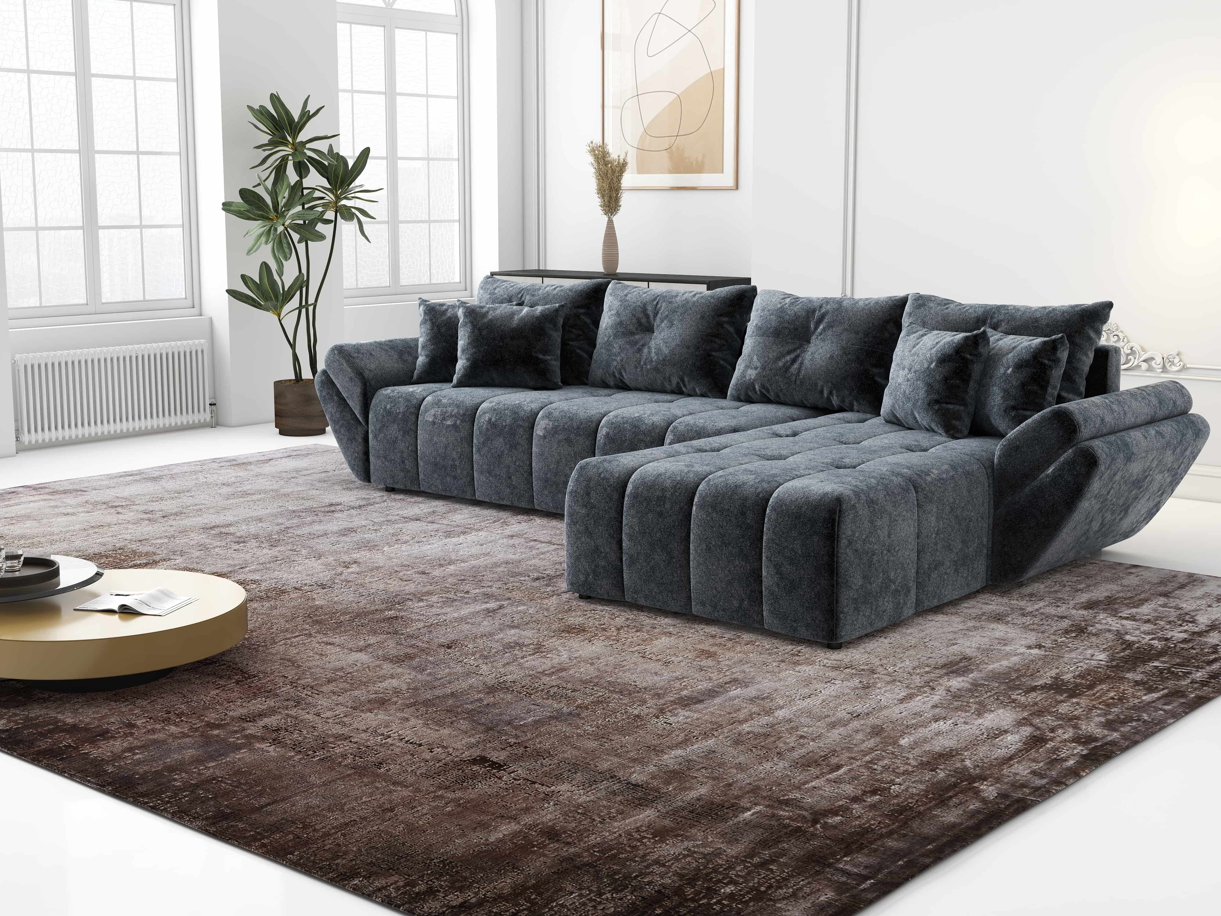 Colțar extensibil dumonde cu ladă de depozitare si sezut confortabil din spuma HR, Berlin XL Euphoria Graphite 350x185 cm II Fabrica