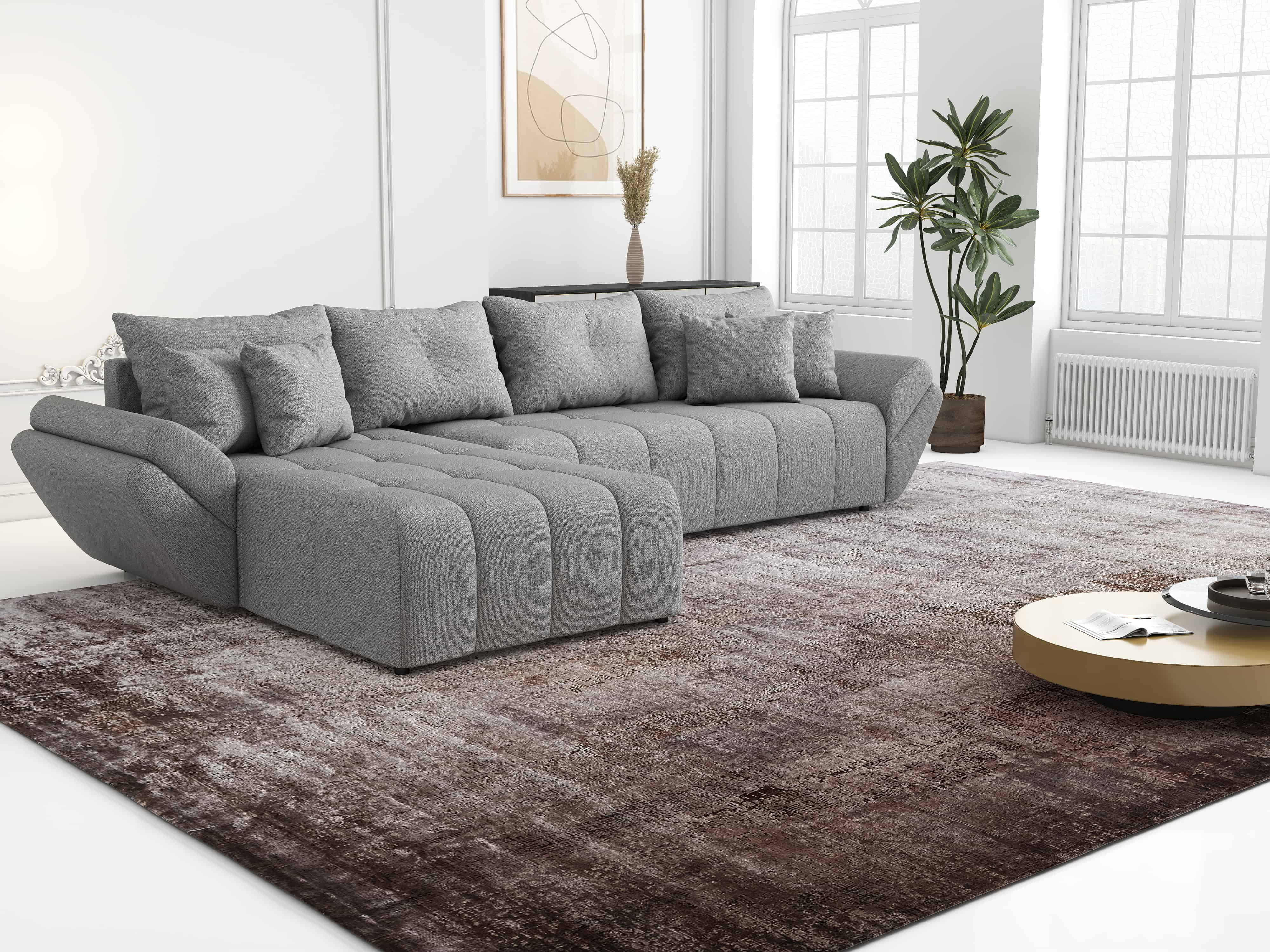 Colțar extensibil dumonde cu ladă de depozitare si sezut confortabil din spuma HR, Berlin XL Enjoy Grey 350x185 cm Fabrica