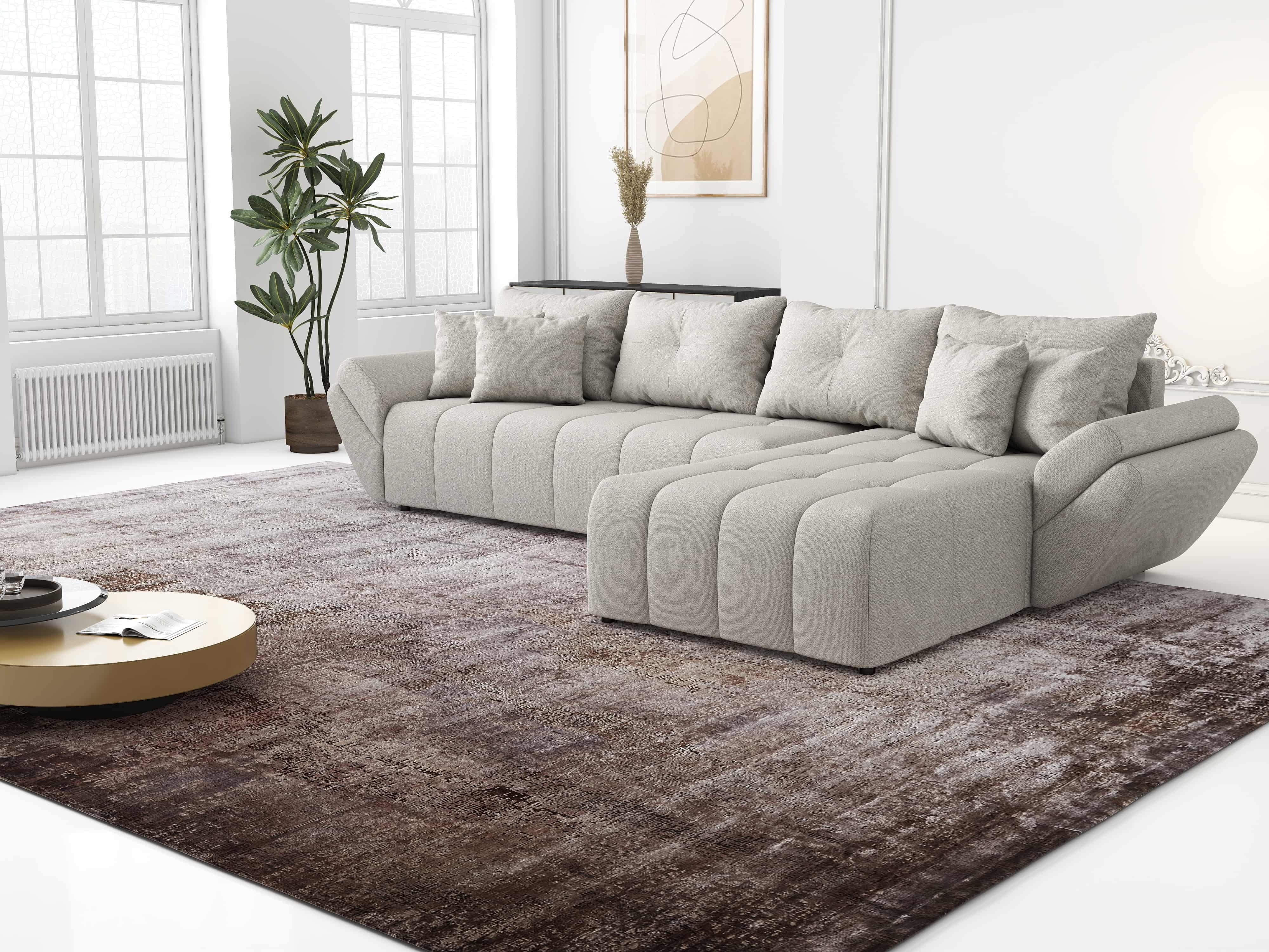Colțar extensibil dumonde cu ladă de depozitare si sezut confortabil din spuma HR, Berlin XL Enjoy Beige 350x185 cm II Fabrica