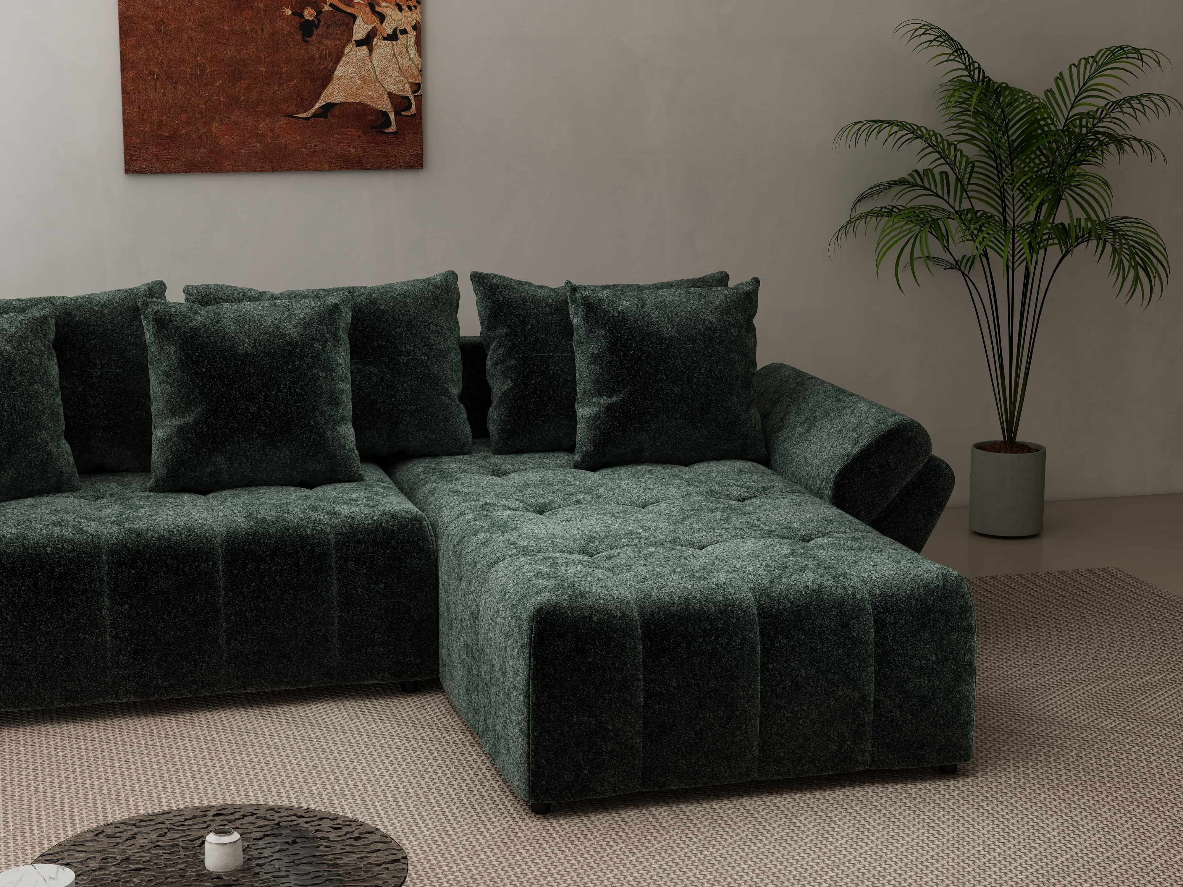 Colțar extensibil dumonde cu ladă de depozitare si sezut confortabil din spuma HR, Berlin Euphoria Verde 280x185 cm II Fabrica