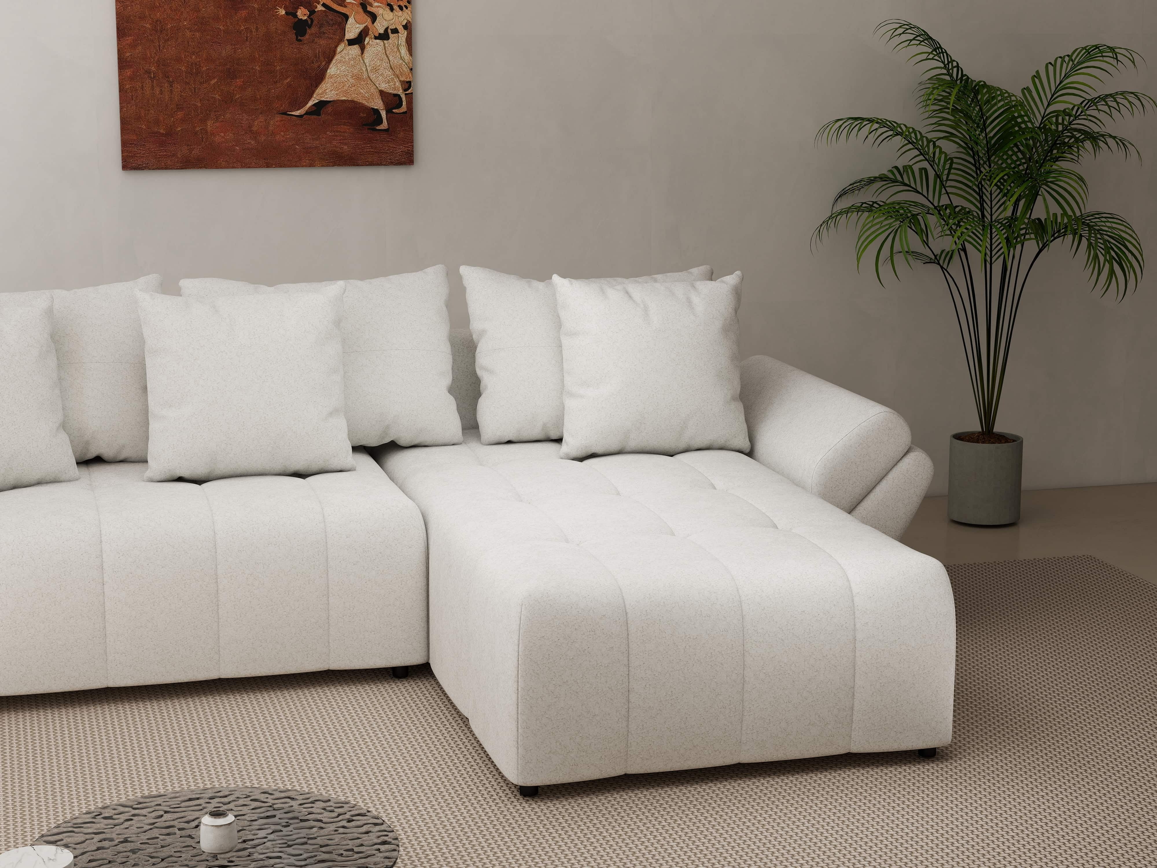 Colțar extensibil dumonde cu ladă de depozitare si sezut confortabil din spuma HR, Berlin Euphoria Ivory 280x185 cm II Fabrica