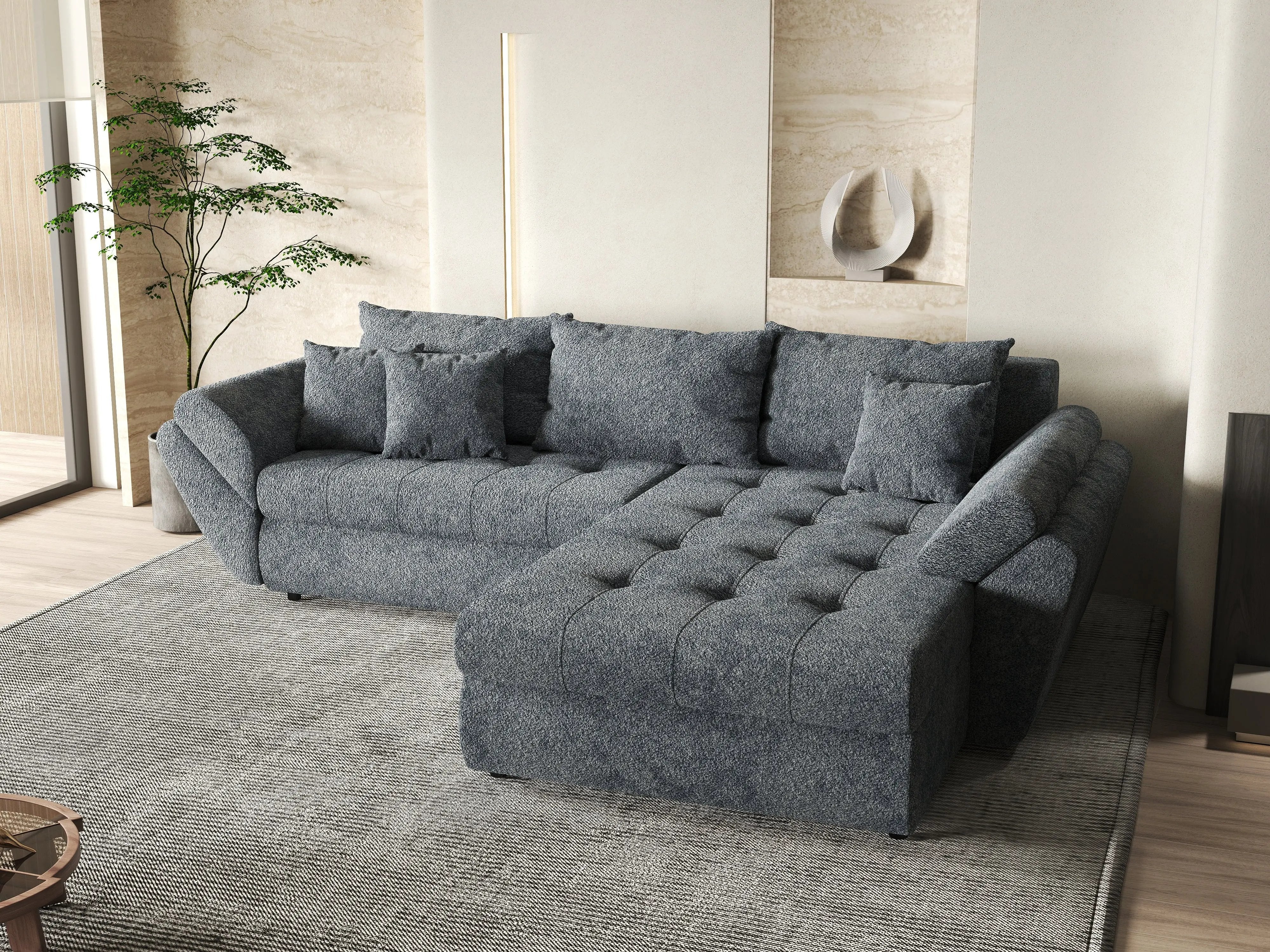 Colțar extensibil dumonde cu ladă de depozitare si sezut confortabil din spuma HR, Loana Euphoria Graphit II 270x185 cm Fabrica