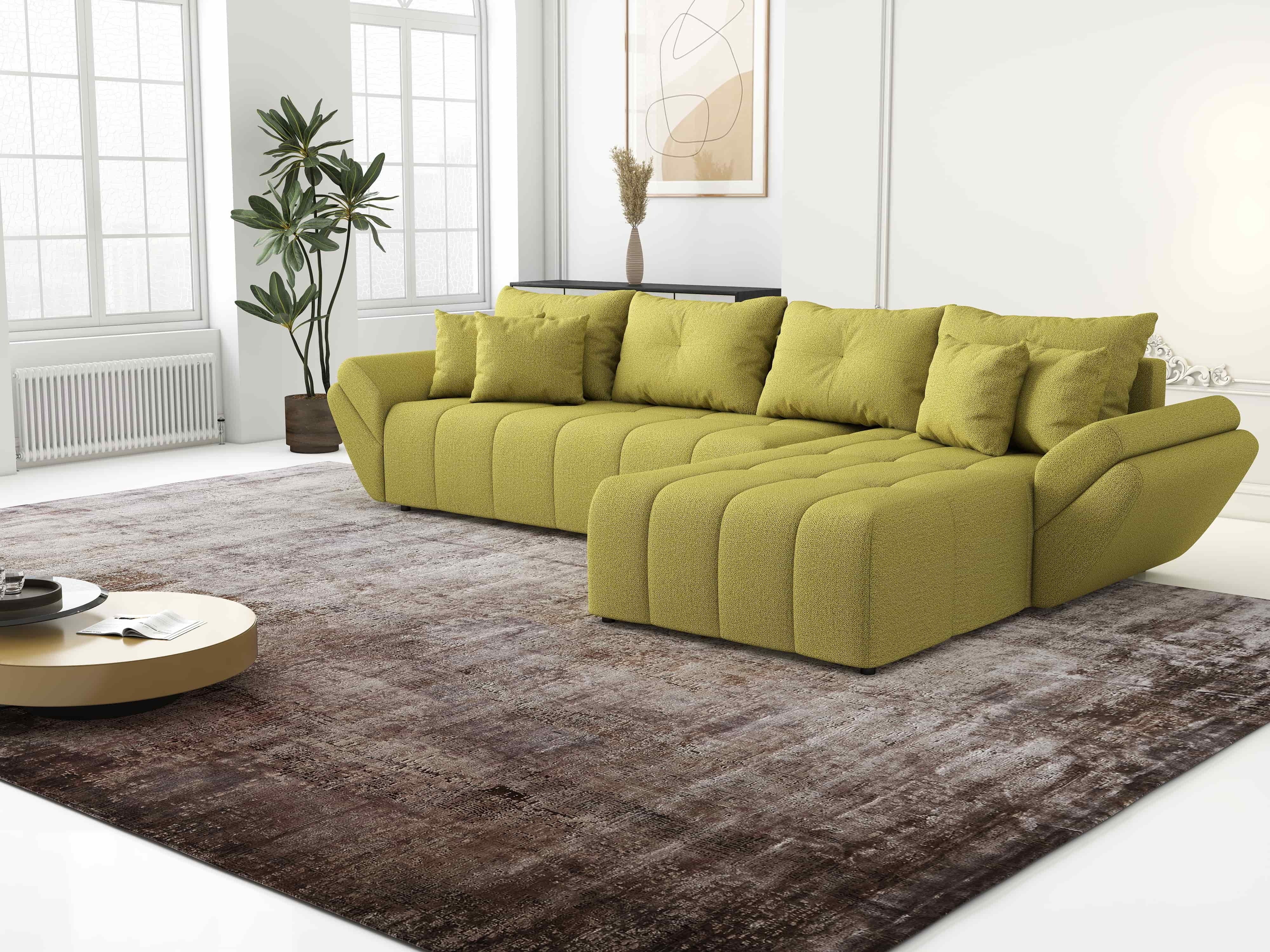Colțar extensibil dumonde cu ladă de depozitare si sezut confortabil din spuma HR, Berlin XL Enjoy Green 350x185 cm II Fabrica