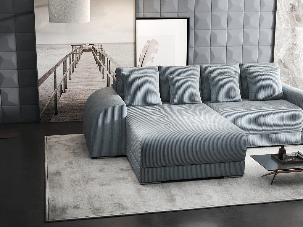 Colțar extensibil dumonde cu ladă de depozitare si sezut confortabil din spuma HR, Verona Zoom Gri 290x185 cm Fabrica