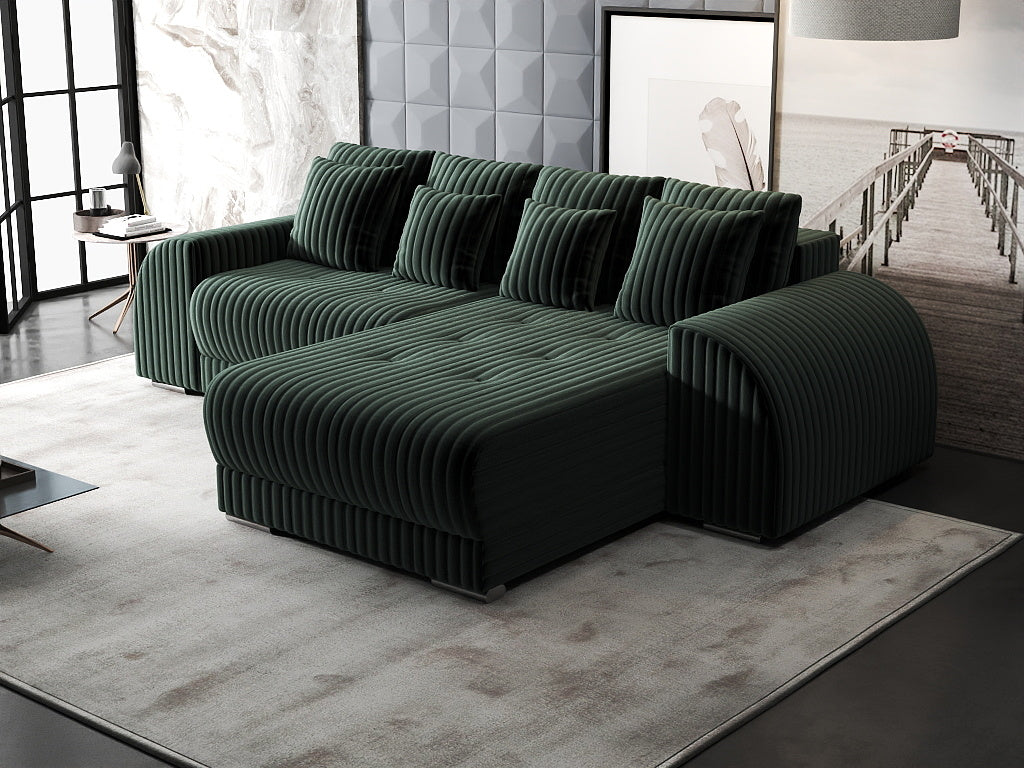 Colțar extensibil dumonde cu ladă de depozitare si sezut confortabil din spuma HR, Verona Ambience Verde II 290x185 cm Fabrica